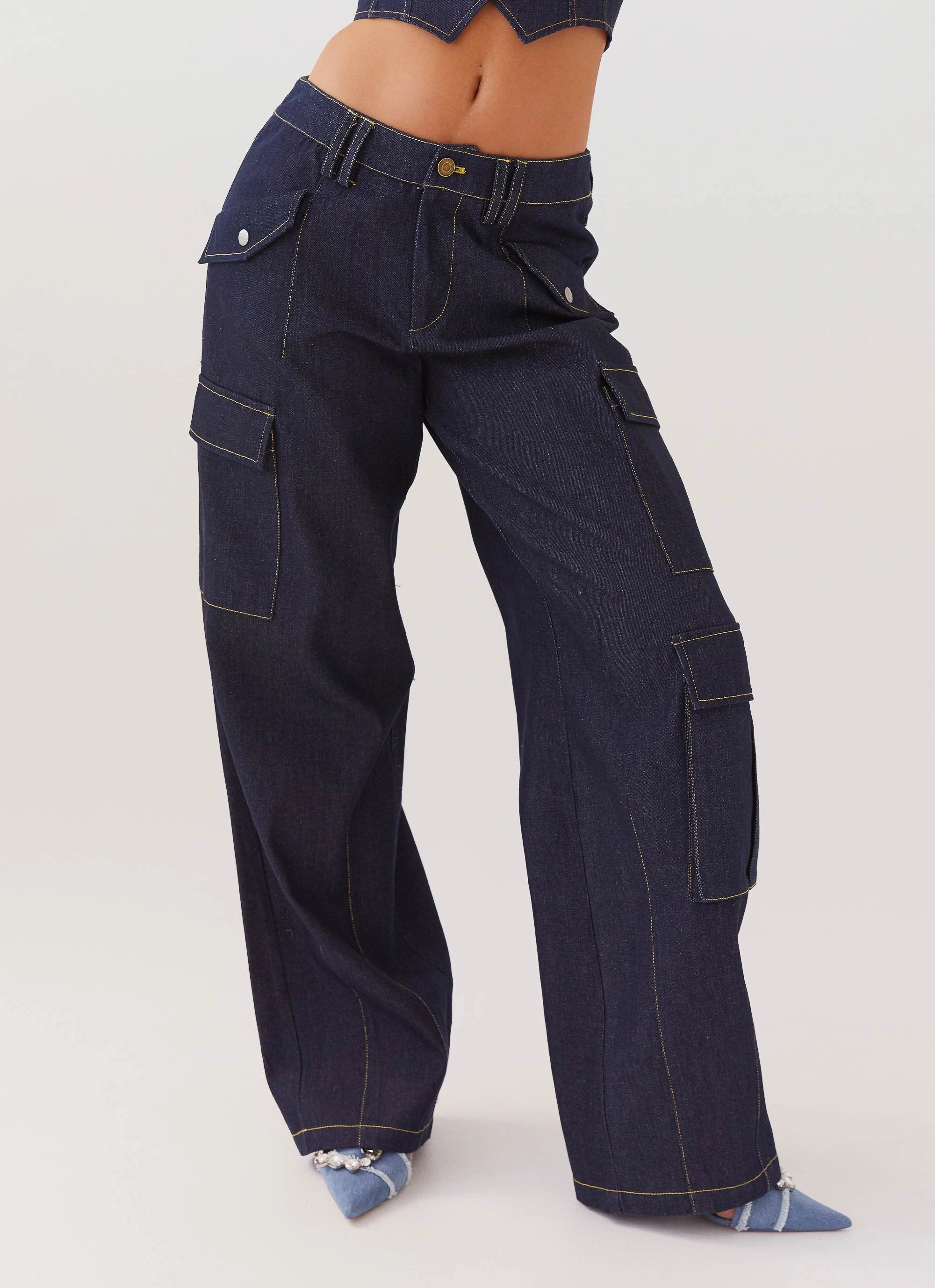Casual Edge Greedy Denim Cargo Pants - Indigo