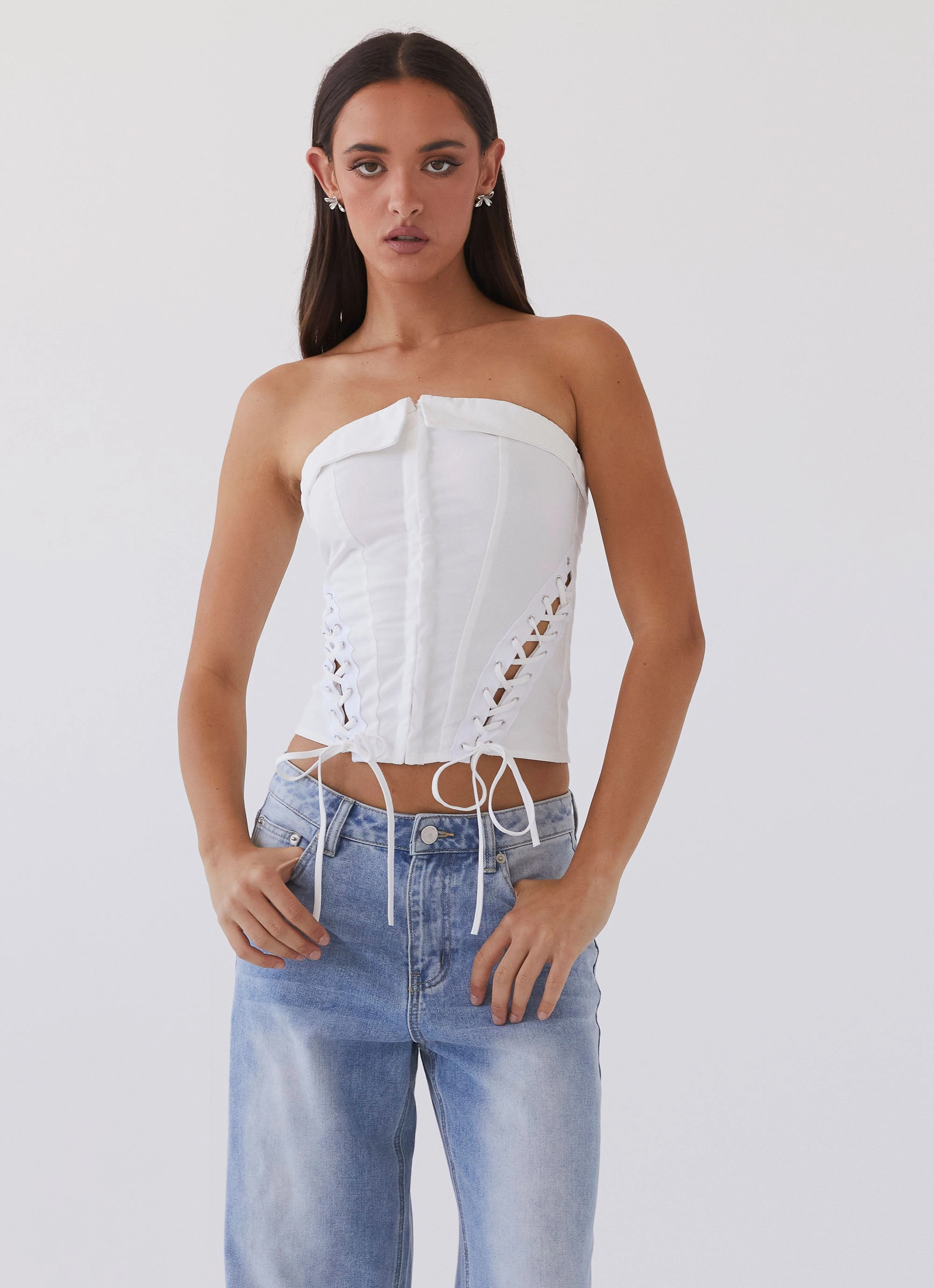Relaxed Look UPF Protective Fabric Be My Soulmate Bustier Top - White