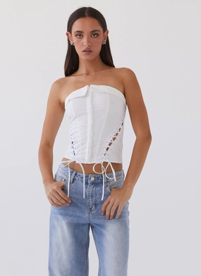 Relaxed Look UPF Protective Fabric Be My Soulmate Bustier Top - White