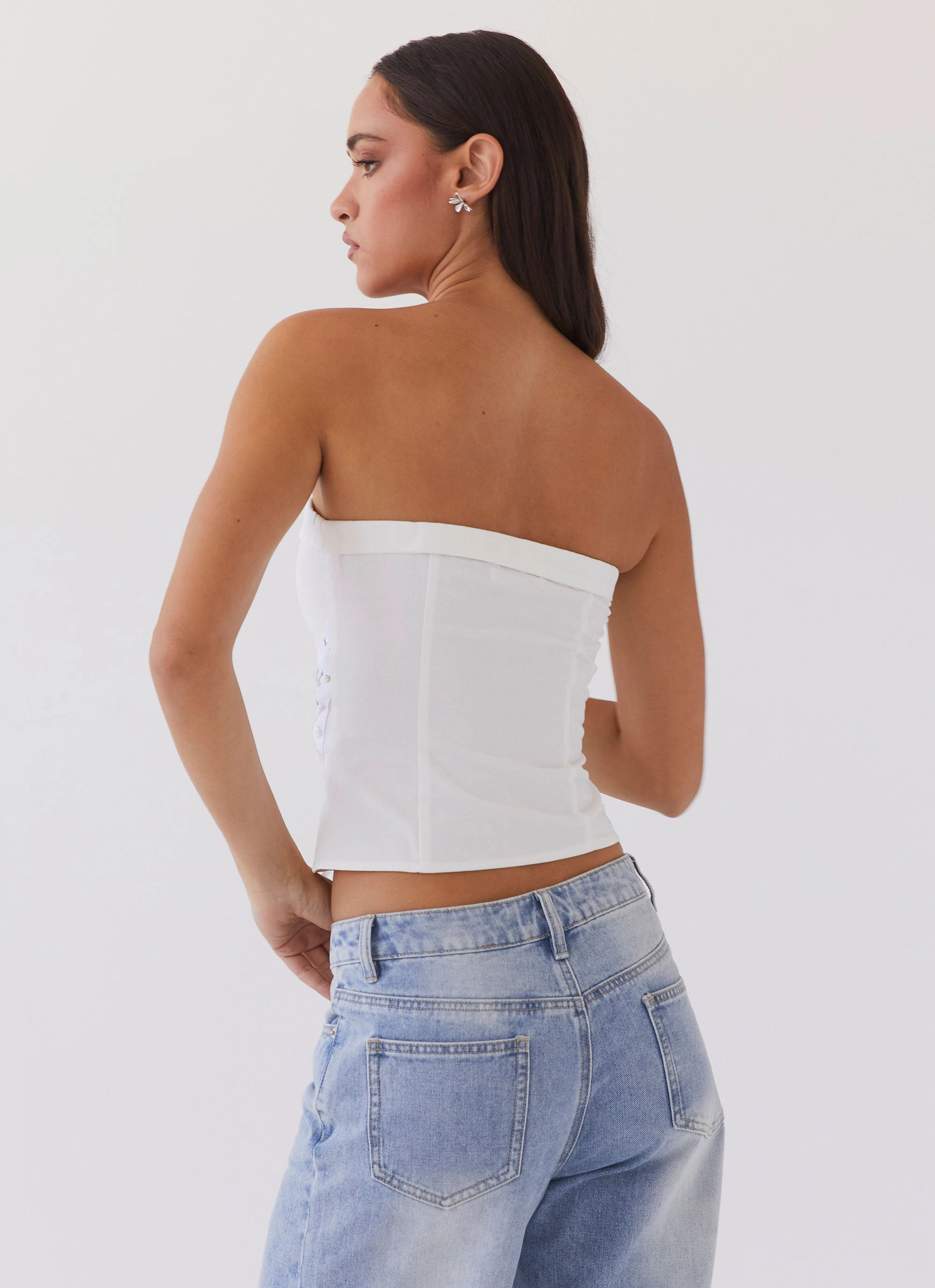 Be My Soulmate Bustier Top - White Ultra Soft Texture TaglessCollars