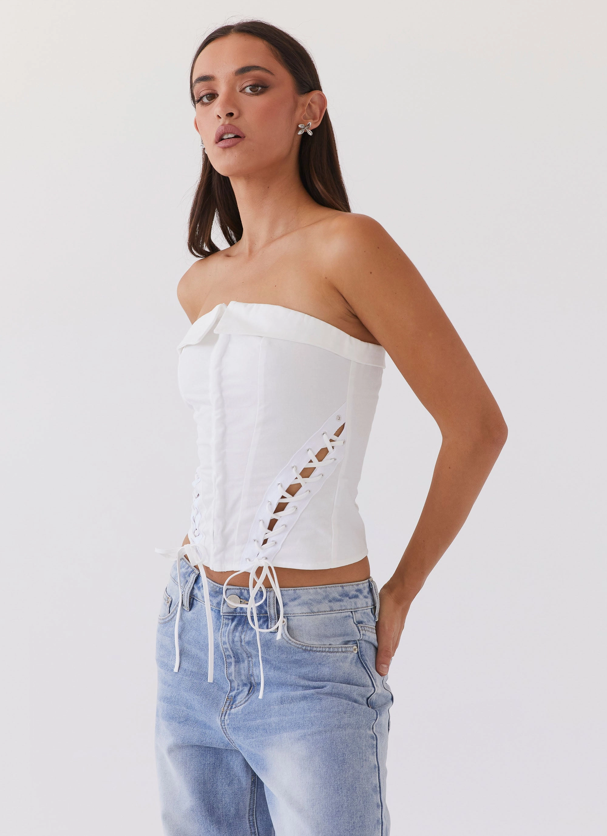 Be My Soulmate Bustier Top - White VentilatedMesh Flex Fit Shoulder Construction