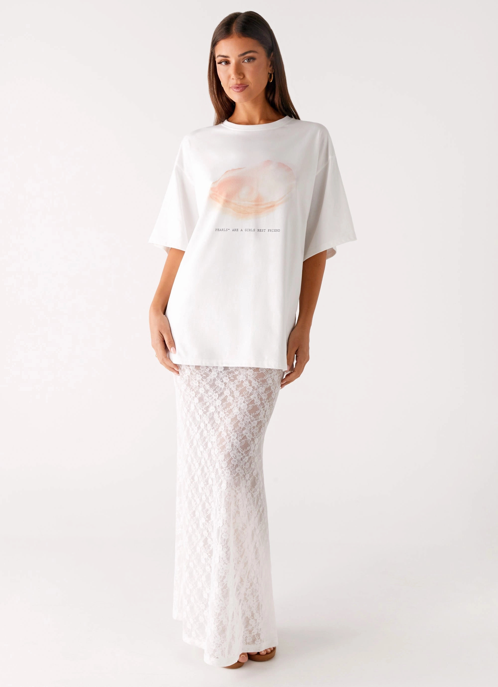 Pearl Oversized Tee - White Non Restrictive Fit Stretch Woven Material
