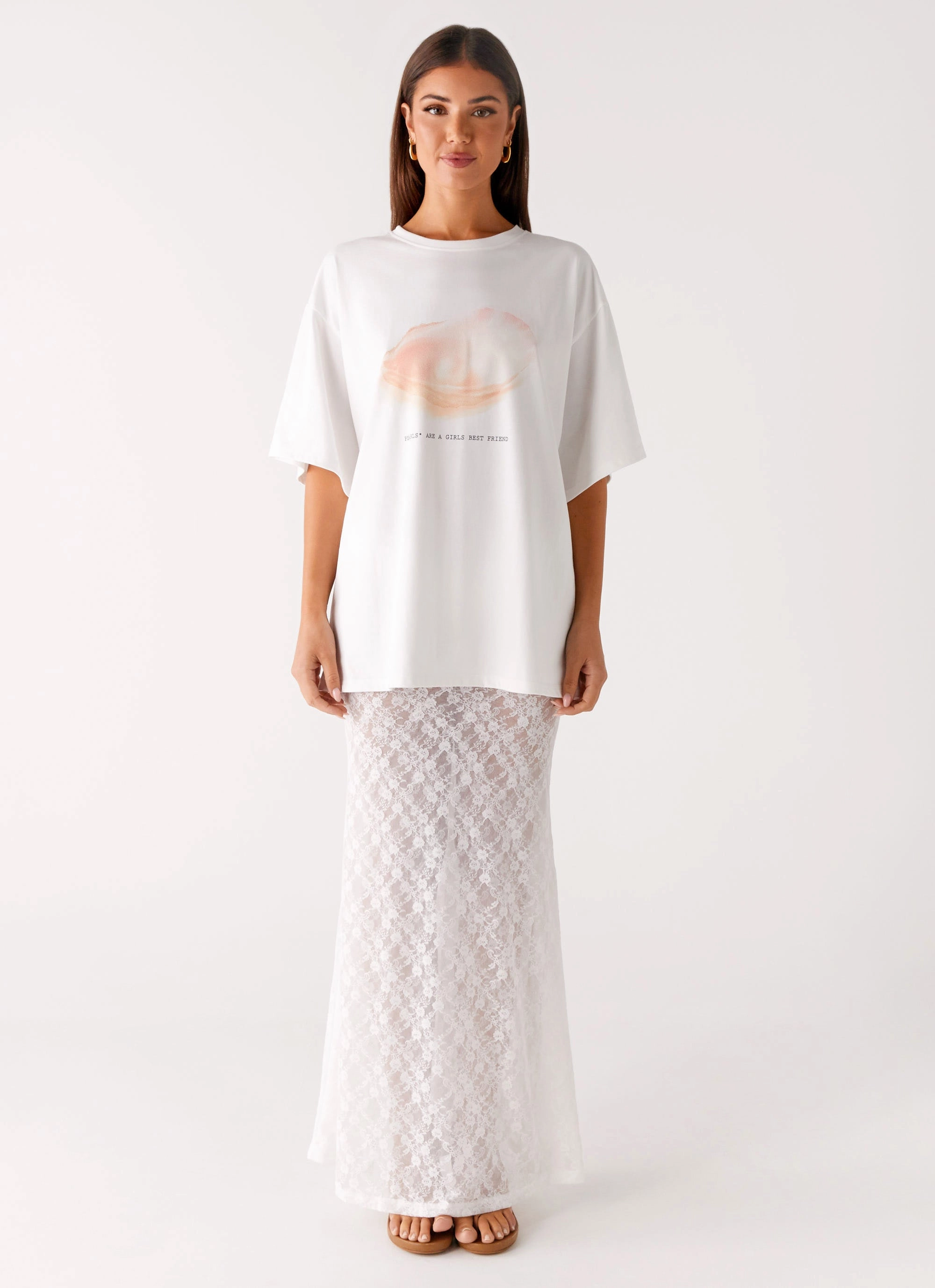 Active Look Winter Hoodie Pearl Oversized Tee - White