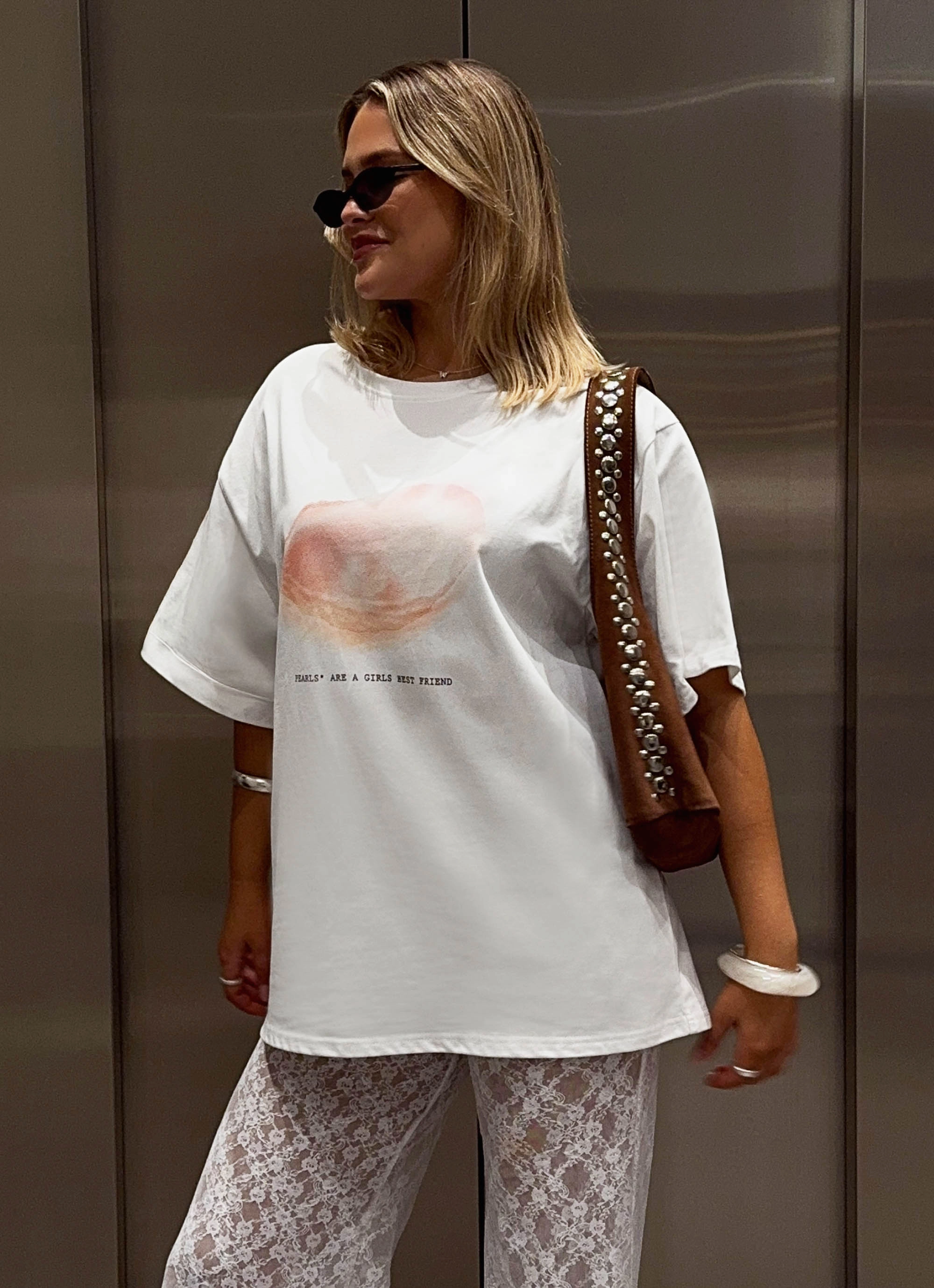 Pearl Oversized Tee - White Summer Dress