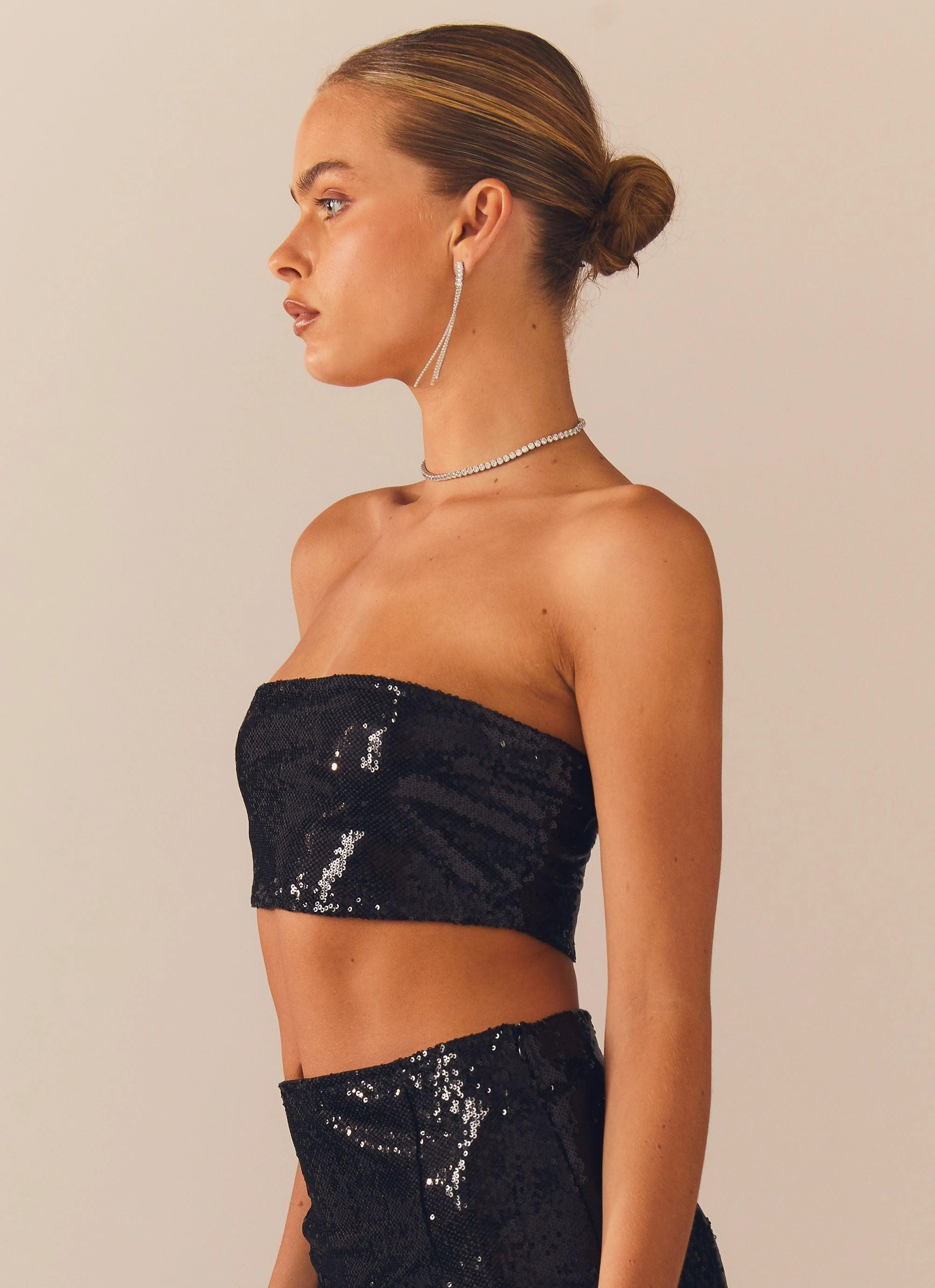 Ventilated Panel Design Emma Sequin Bustier - Black