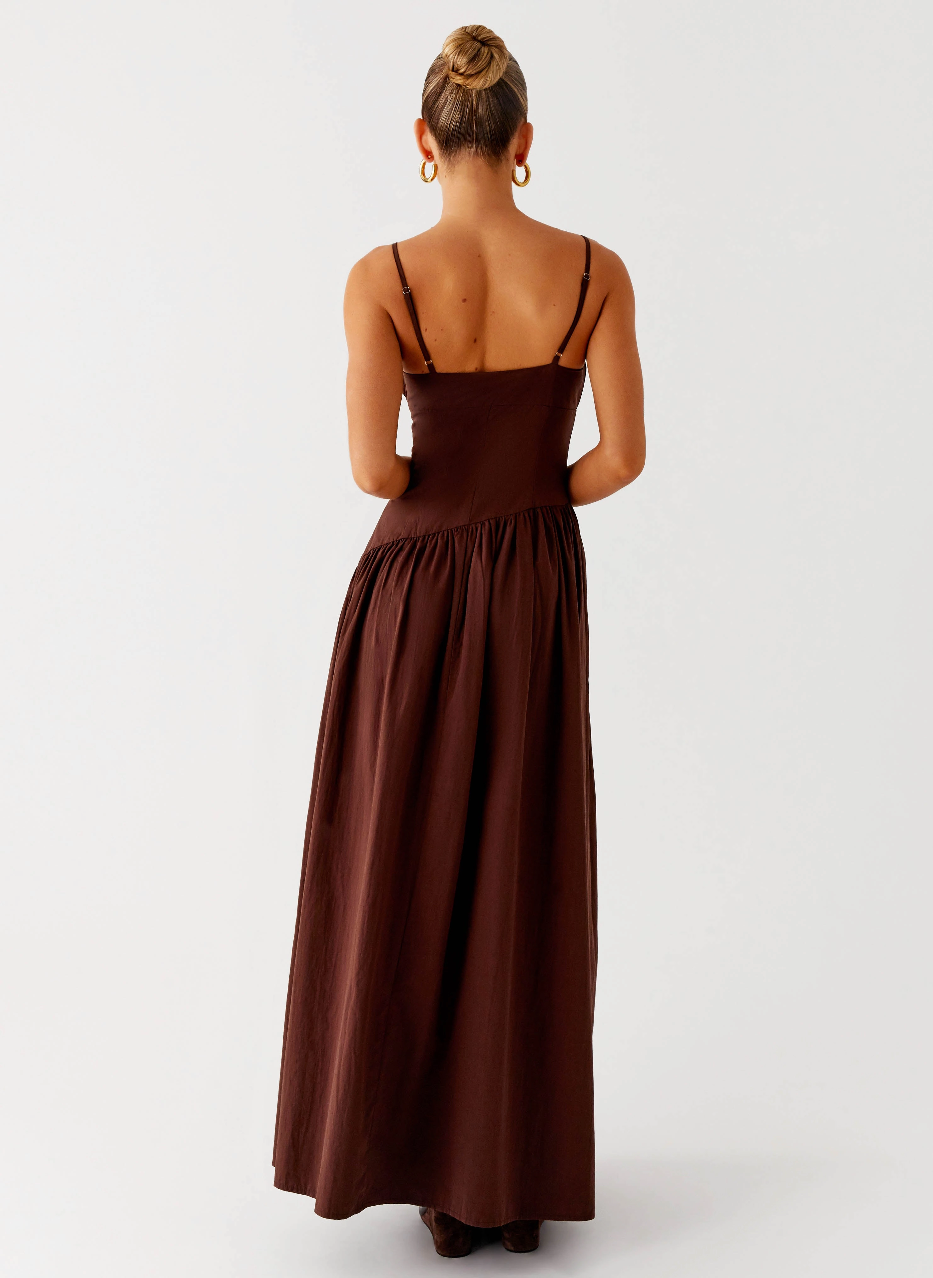 Yuna Drop Waist Maxi Dress - Chocolate Asymmetrical hem