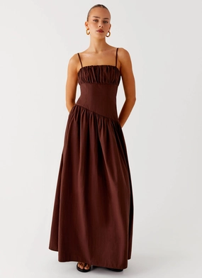 Shade Soft Gemstone-Detail Yuna Drop Waist Maxi Dress - Chocolate