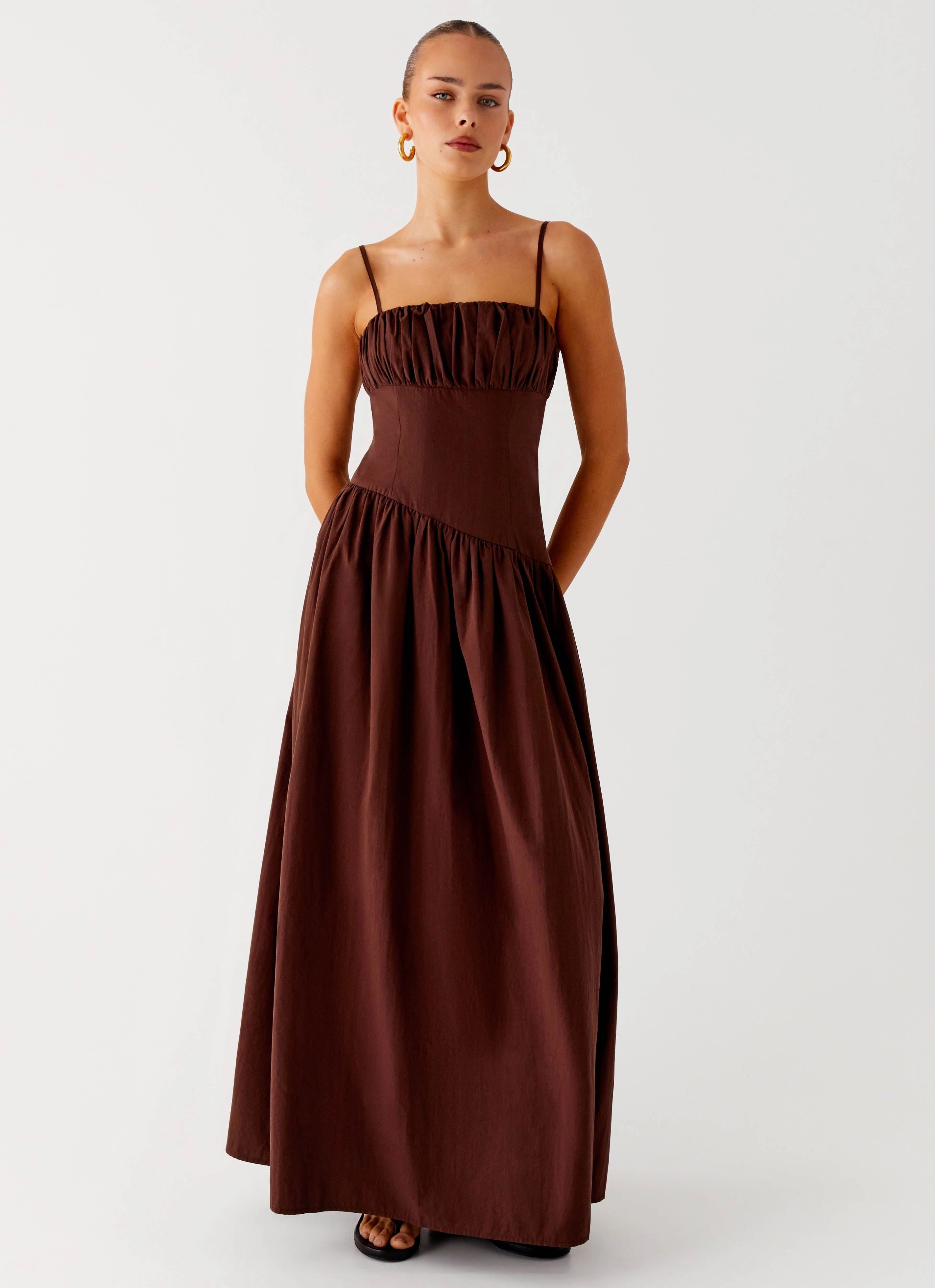 Shade Soft Gemstone-Detail Yuna Drop Waist Maxi Dress - Chocolate