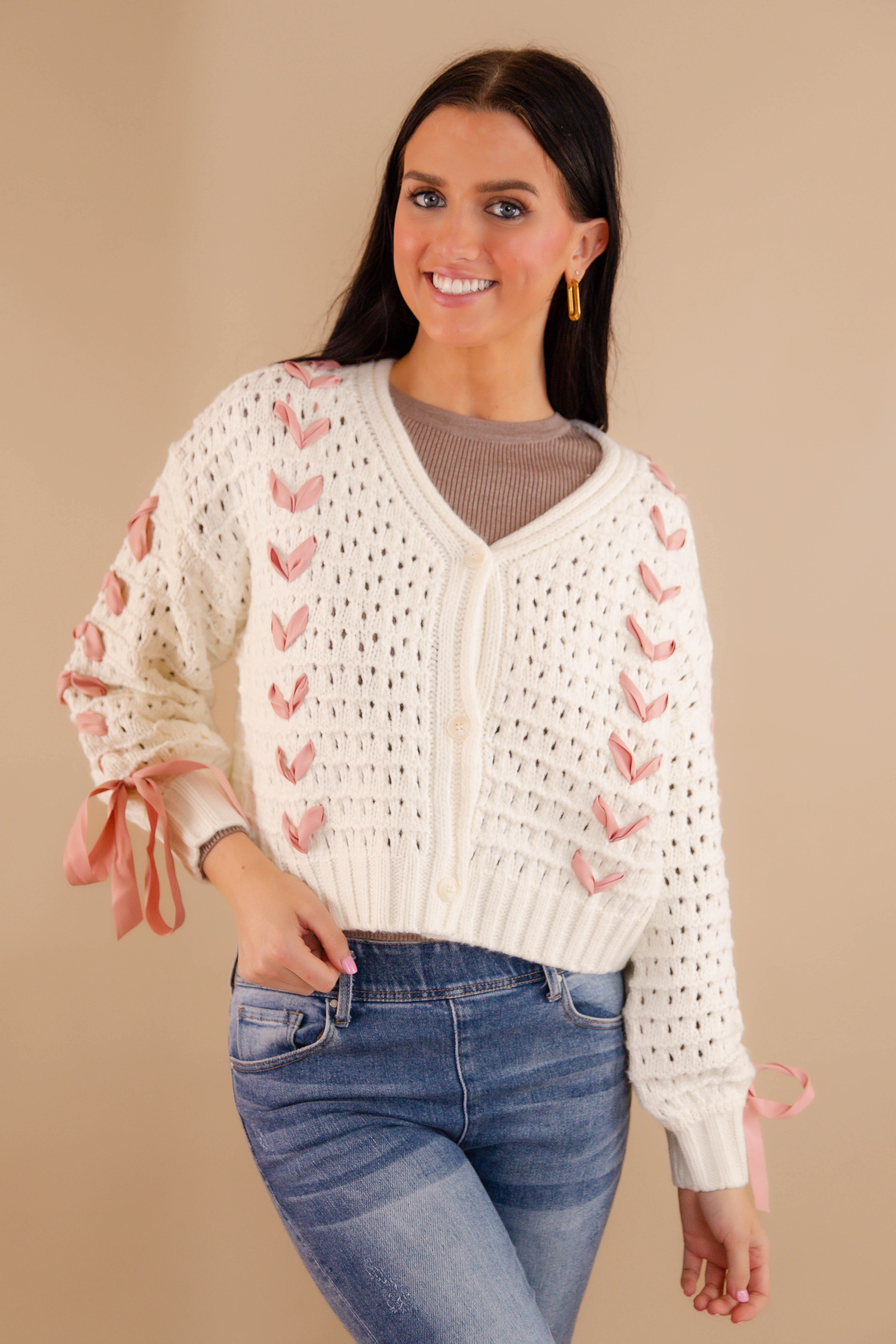 DoubleStitched StretchMaterial Belongs To Me Cardigan