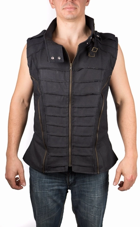 Breathable mesh Ribbed Knit Fabric Denim Steampunk Vest