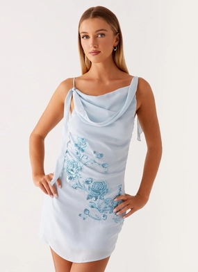Light Blend Lily Beaded Mini Dress - Pastel Blue