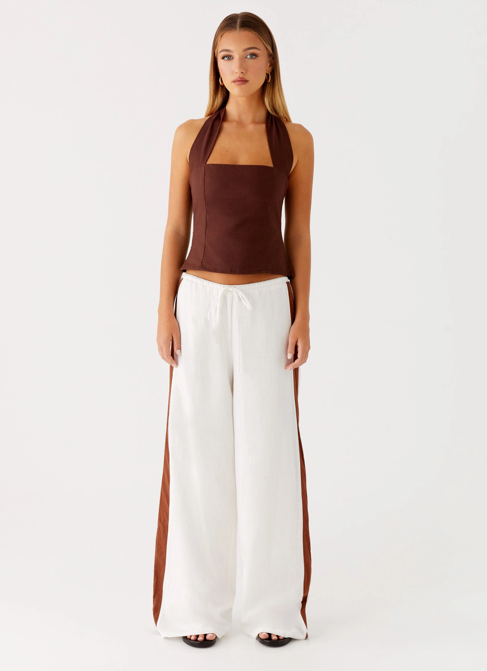 TemperatureRegulating Material Casual Sweater Sunflare Linen Halter Top - Chocolate