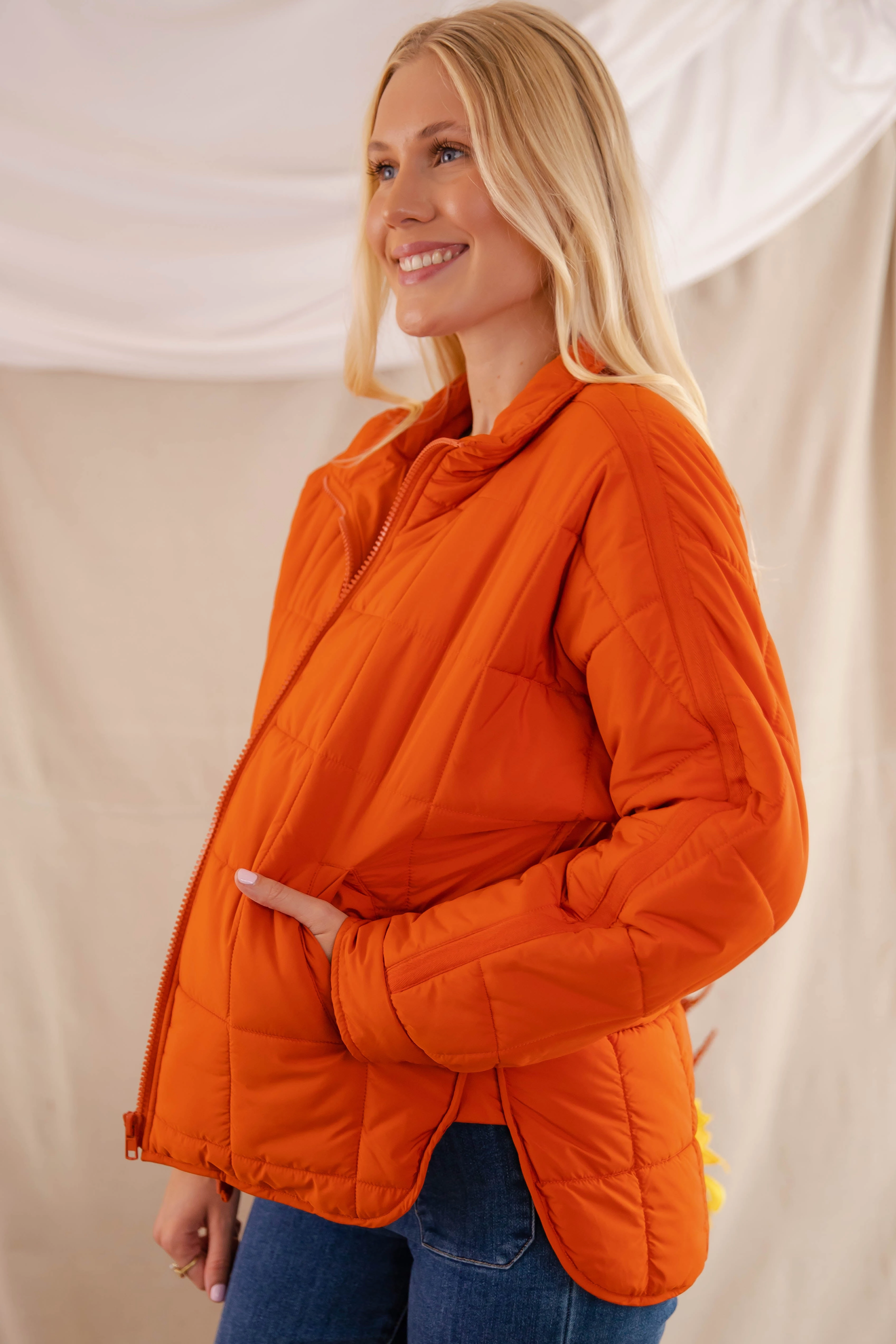 Subtle Texture Weave Don't Hesitate Puffer Jacket-Rust