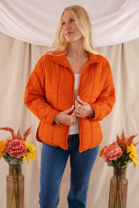 Don't Hesitate Puffer Jacket-Rust CrossGrain Fabric Ethical production