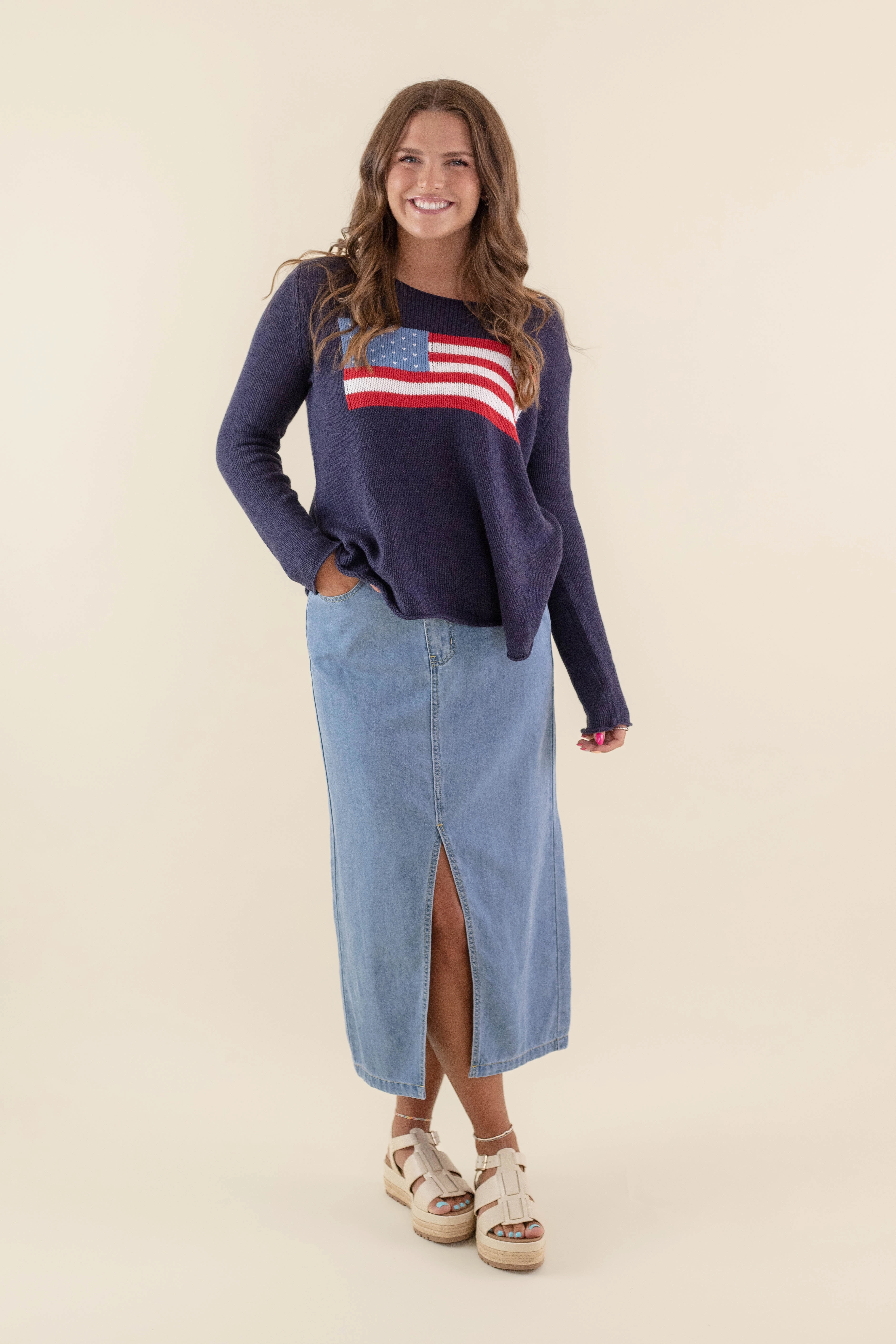 Comfortable Cotton RESTOCK: Feeling Patriotic Sweater-Navy
