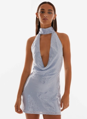 Smile Soft Nora Sequin Cowl Neck Mini Dress - Blue