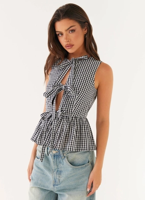 Formal Wear NonToxic Certification Cyrene Tie Top - Black Gingham