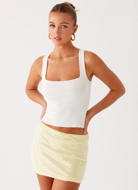 Quick Access Nostalgic Nights Sequin Mini Skirt - Lemon Spritz