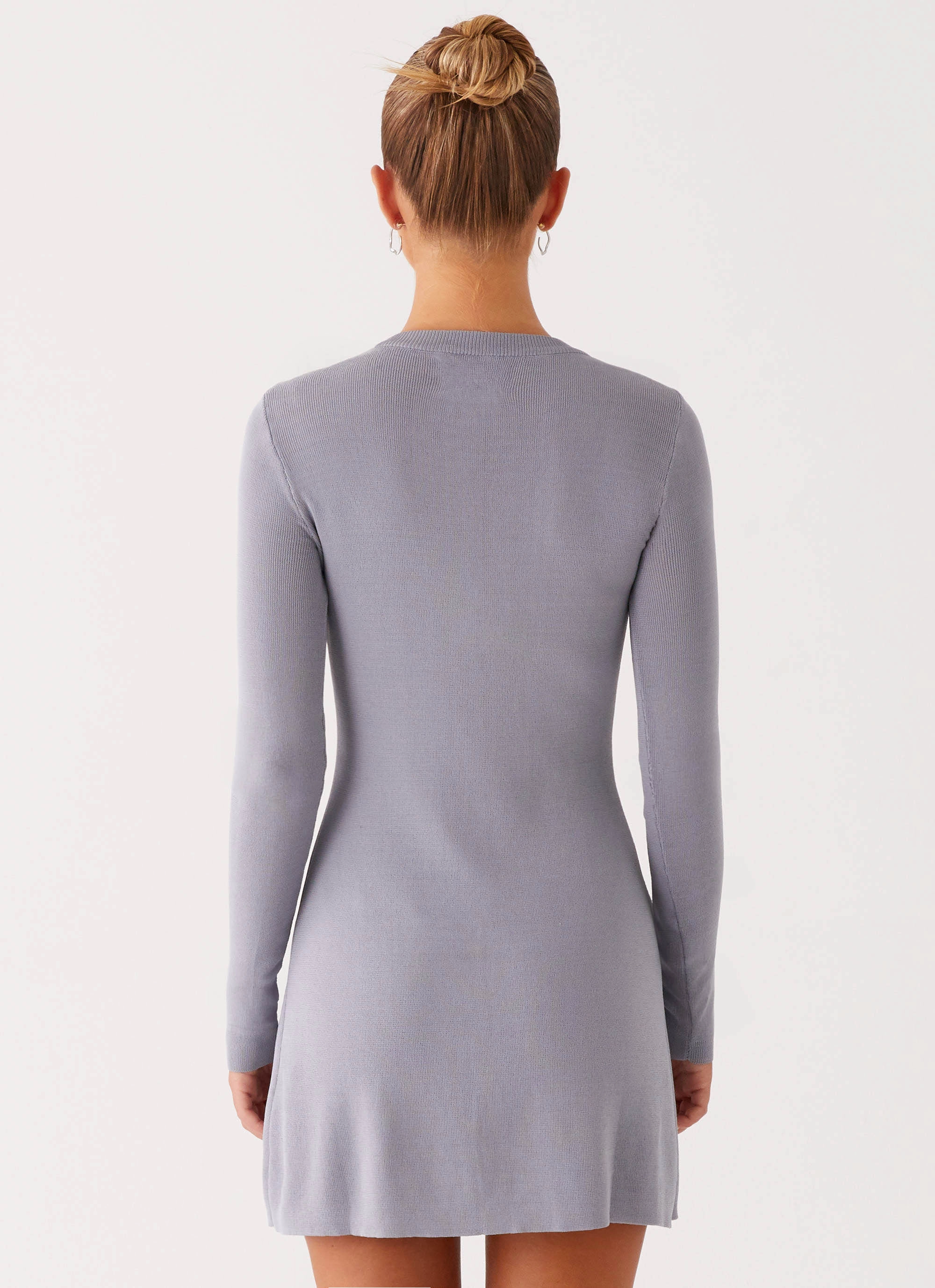 All Daywear Wrap Charm Not One Time Long Sleeve Knit Mini Dress - Grey