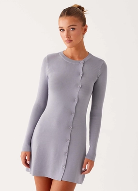 Clean Stitch Comfortable texture Not One Time Long Sleeve Knit Mini Dress - Grey
