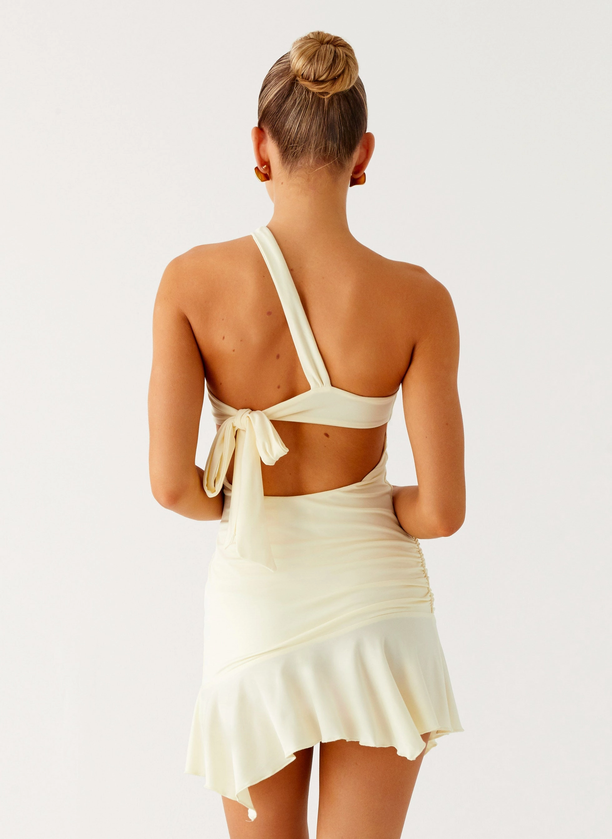 Not Your Fan Cut Out Mini Dress - Yellow Quilted-Texture