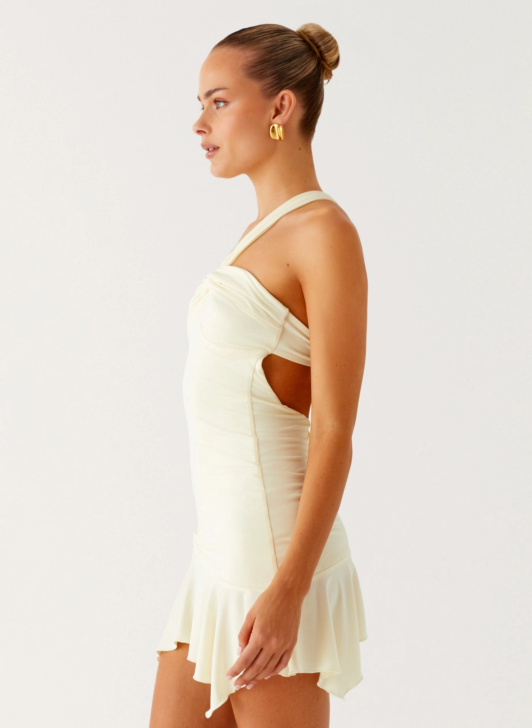 Not Your Fan Cut Out Mini Dress - Yellow Sheer-Overlay
