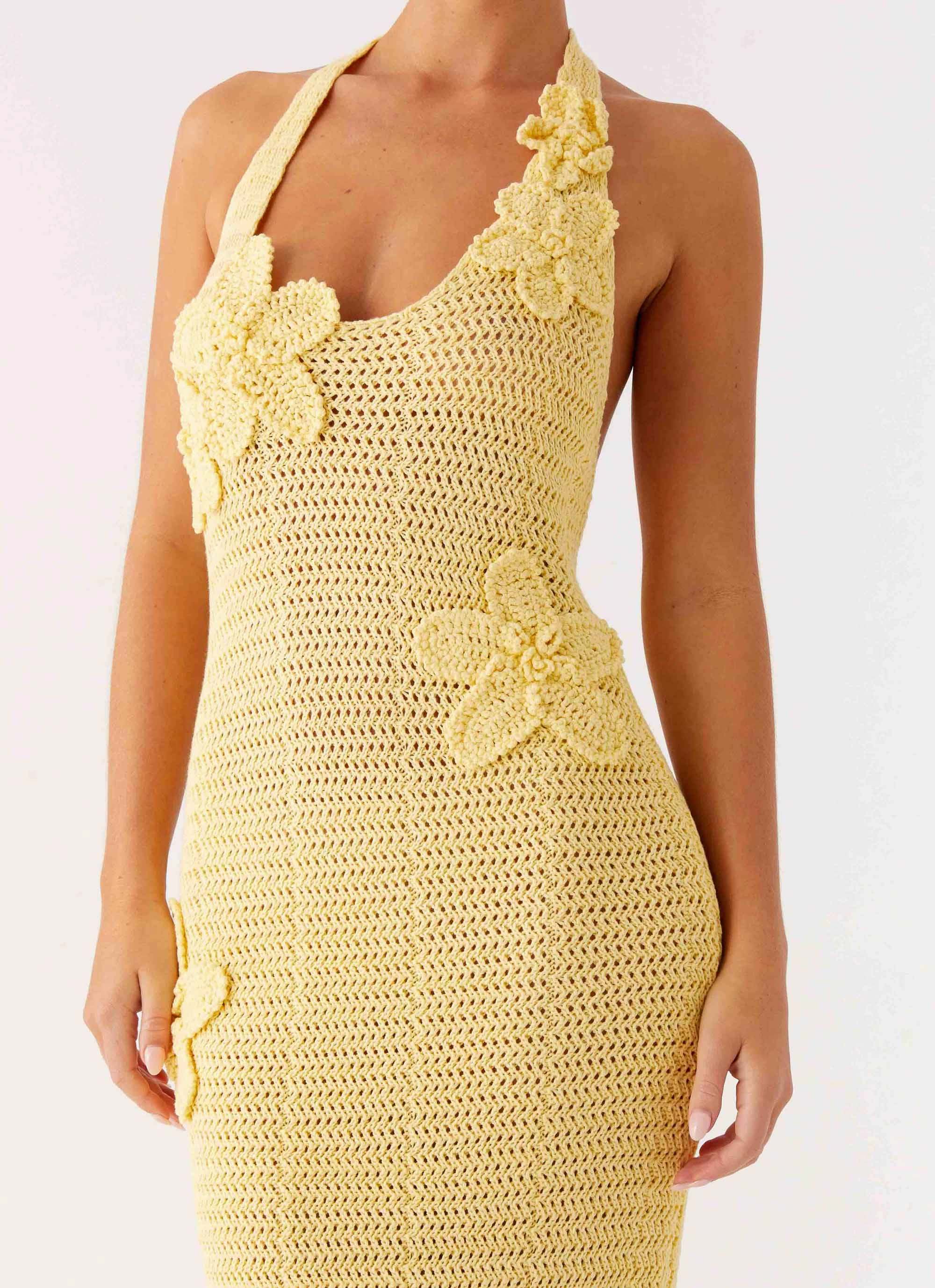 Novalee Flower Crochet Maxi Dress - Yellow Refined Aesthetic