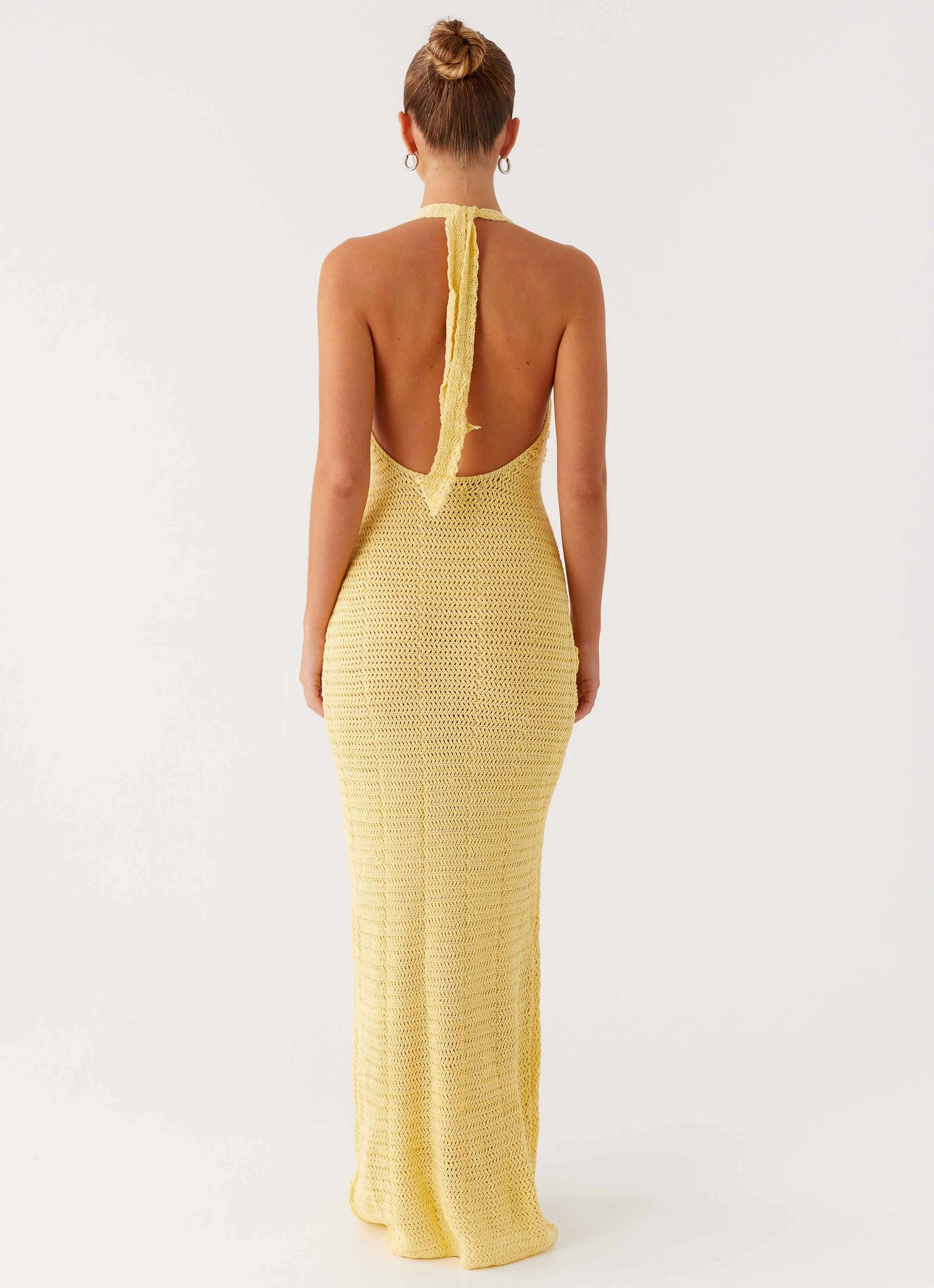 Live Soft travel mode Novalee Flower Crochet Maxi Dress - Yellow