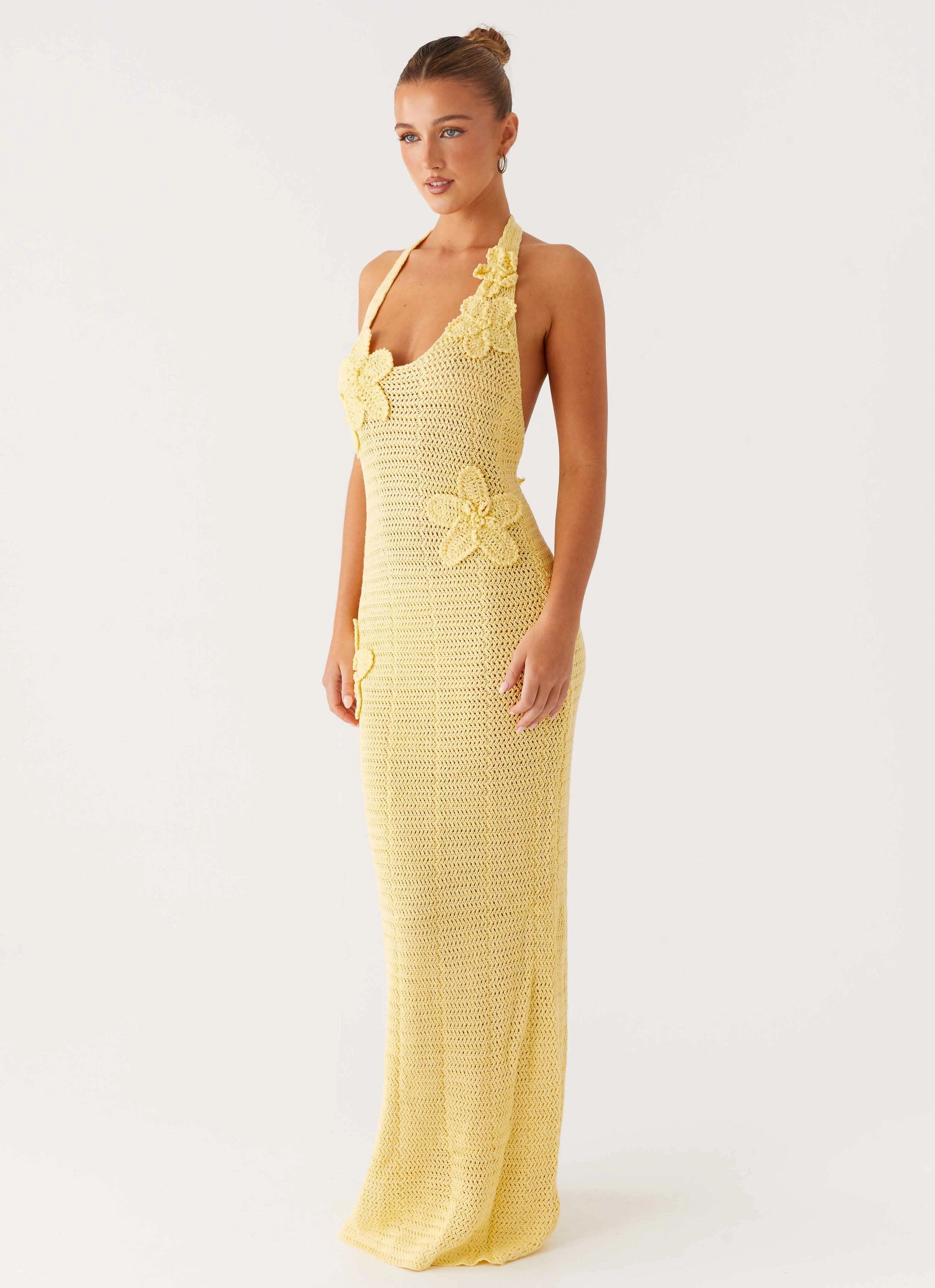 Timeless Layer Sculpted Detail Novalee Flower Crochet Maxi Dress - Yellow