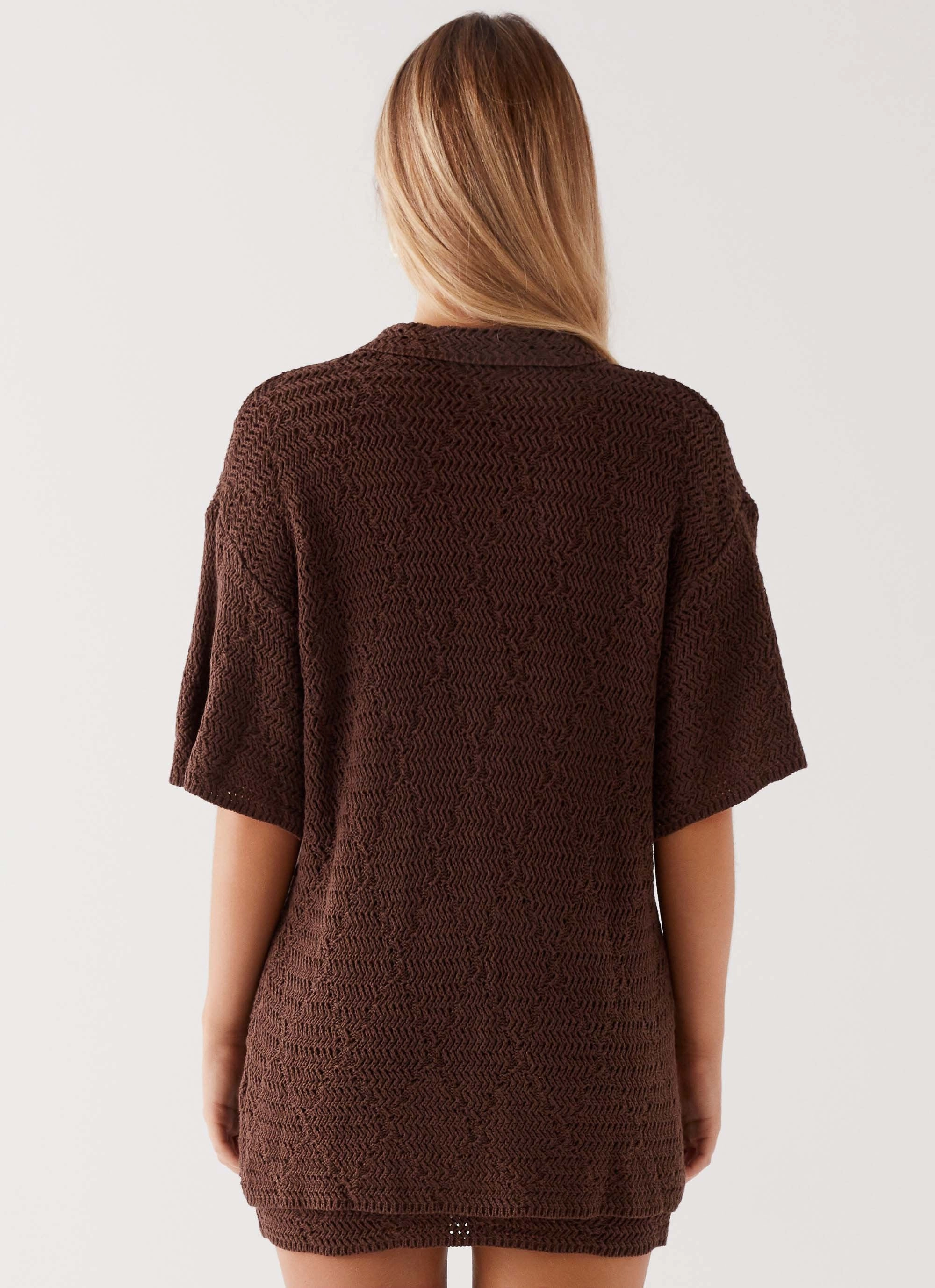 Nylah Oversized Crochet Shirt - Chocolate Moisture Wicking Material