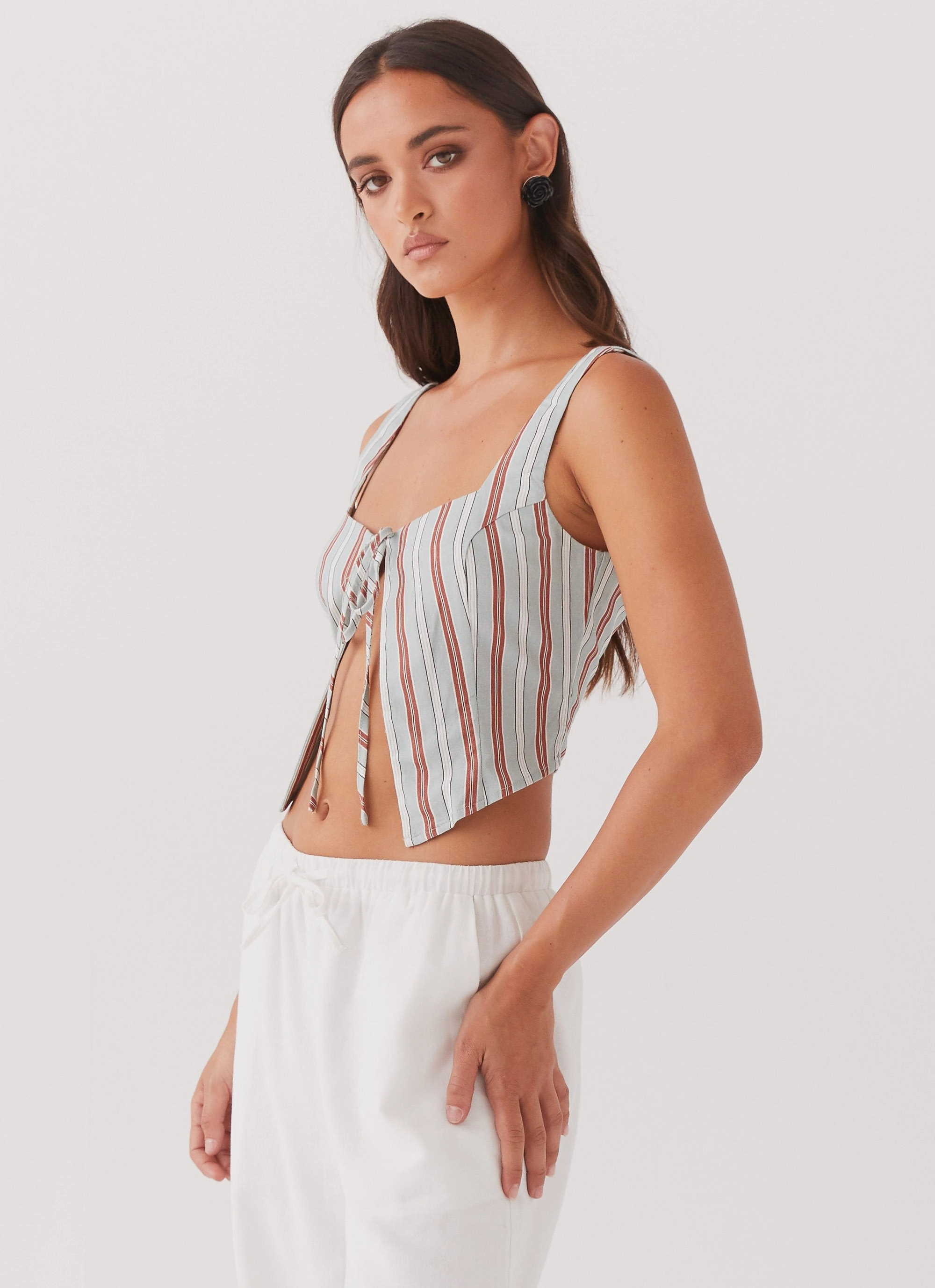 Oasis Dreams Linen Tie Top - Coastal Stripe Multi Way Adjustable Fit Reflective Safety Trim