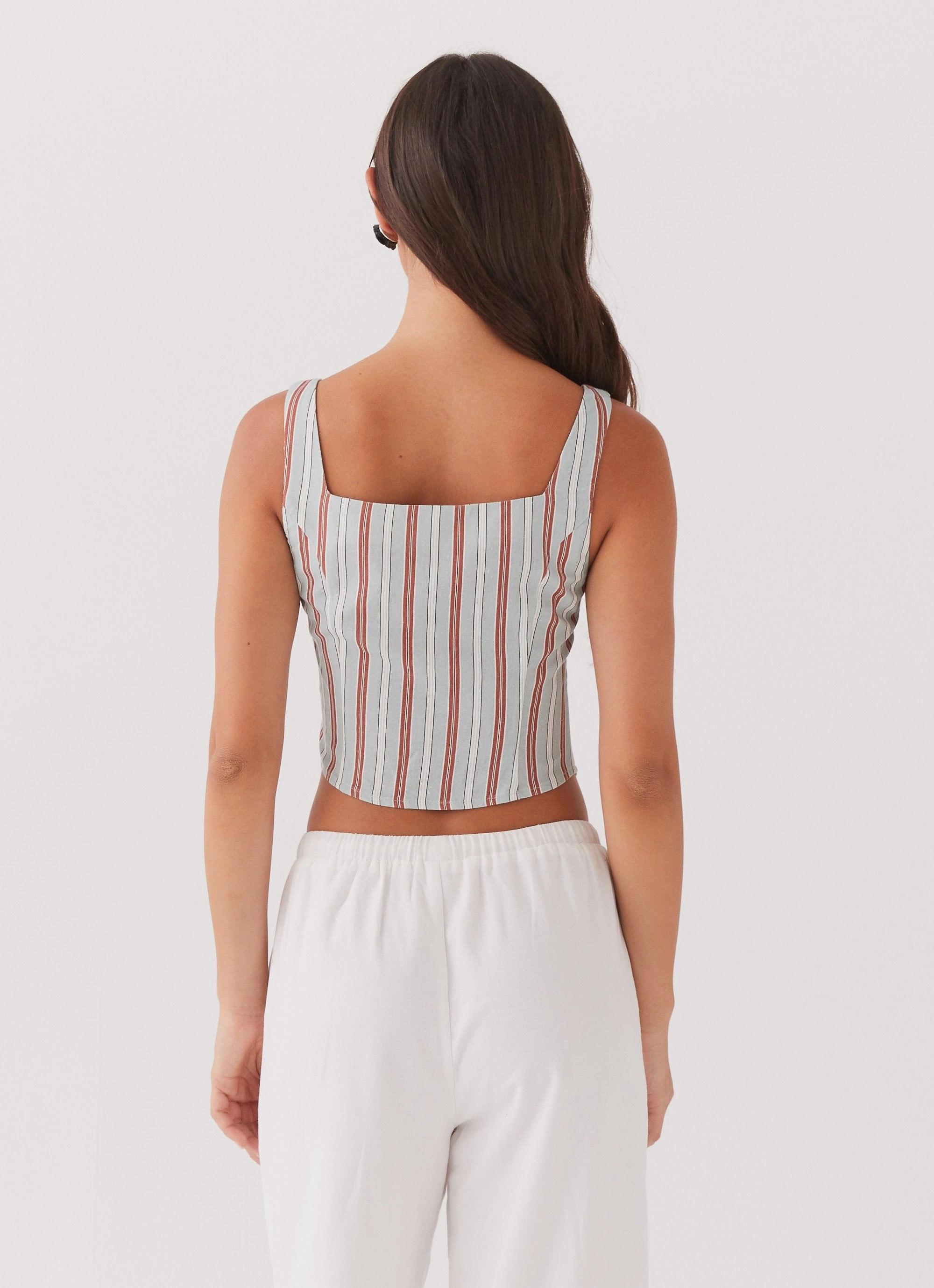 Oasis Dreams Linen Tie Top - Coastal Stripe Airflow Weave Pattern