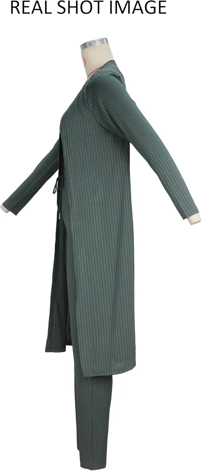 OCEANLUX Women's 3 Piece Lounge Pajamas Set Long Cardigan Crop Tank Drawstring Legging Pants Loungewear Outfits