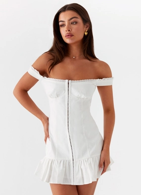 Contemporary Wear Glossy Detail Odessa Frill Mini Dress - White