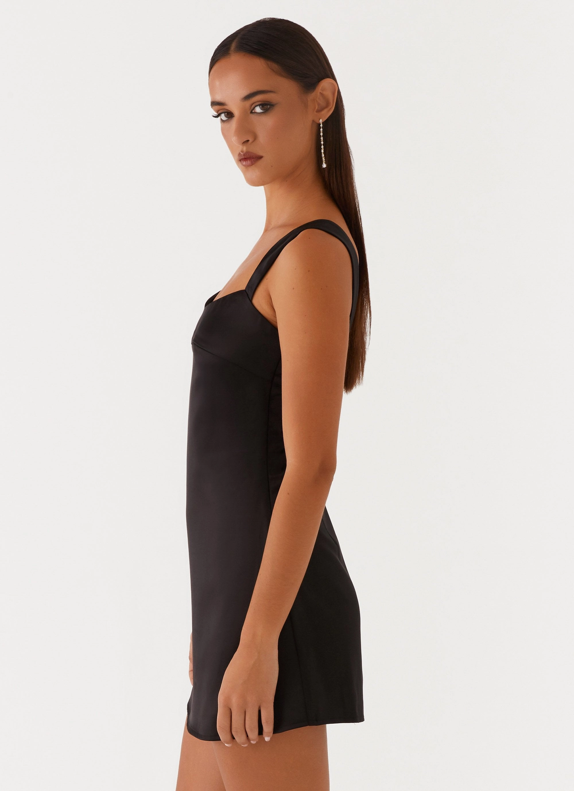 Soft Texture Unique Print Odette Satin Mini Dress - Black