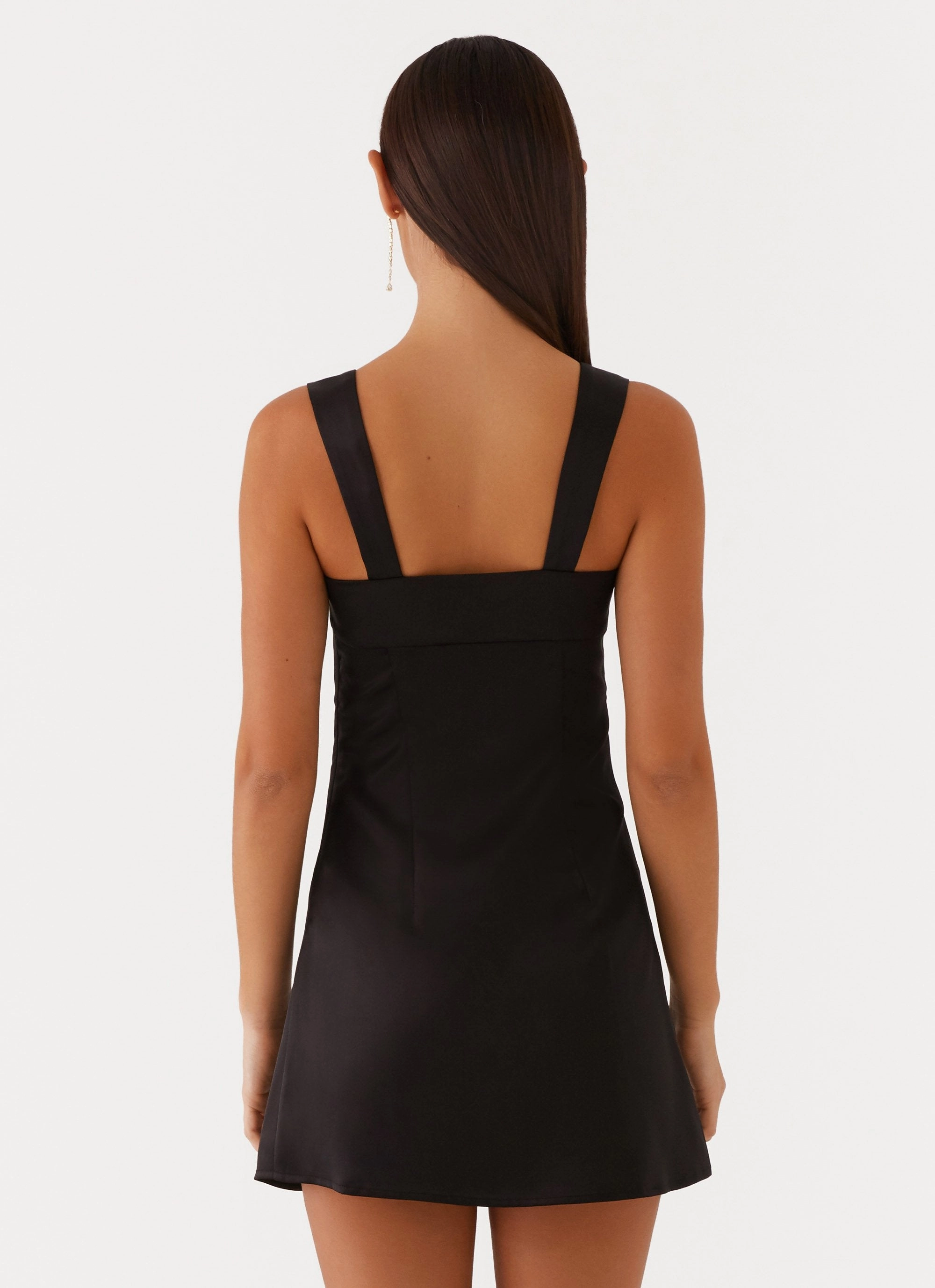Formal Wear Breathable Layering Odette Satin Mini Dress - Black