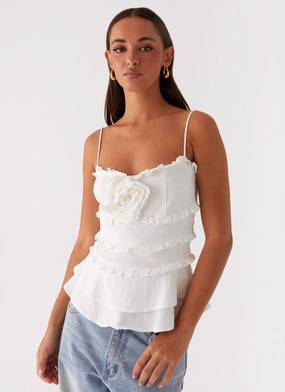 Oversized Fit Wilde Linen Rose Top - White