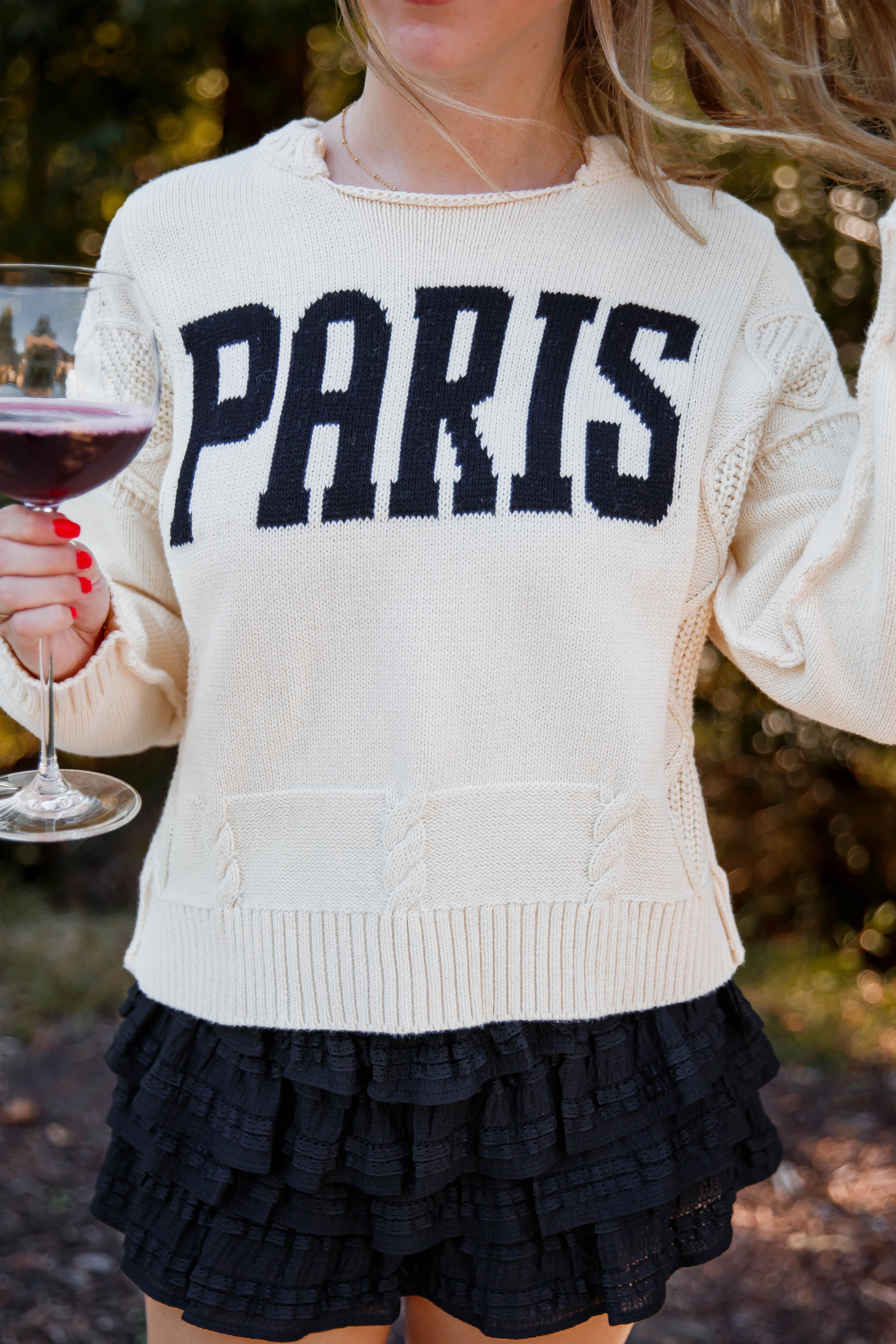 Ribbed Trim Details New Romance In The City Sweater-Paris