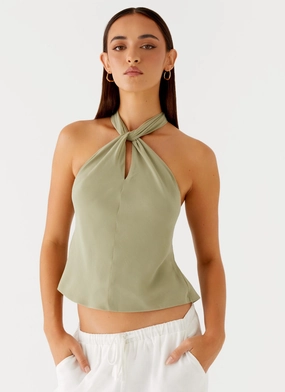 Hidden Zipper Pocket FrictionResistant Fabric Maddox Scarf Top - Sage