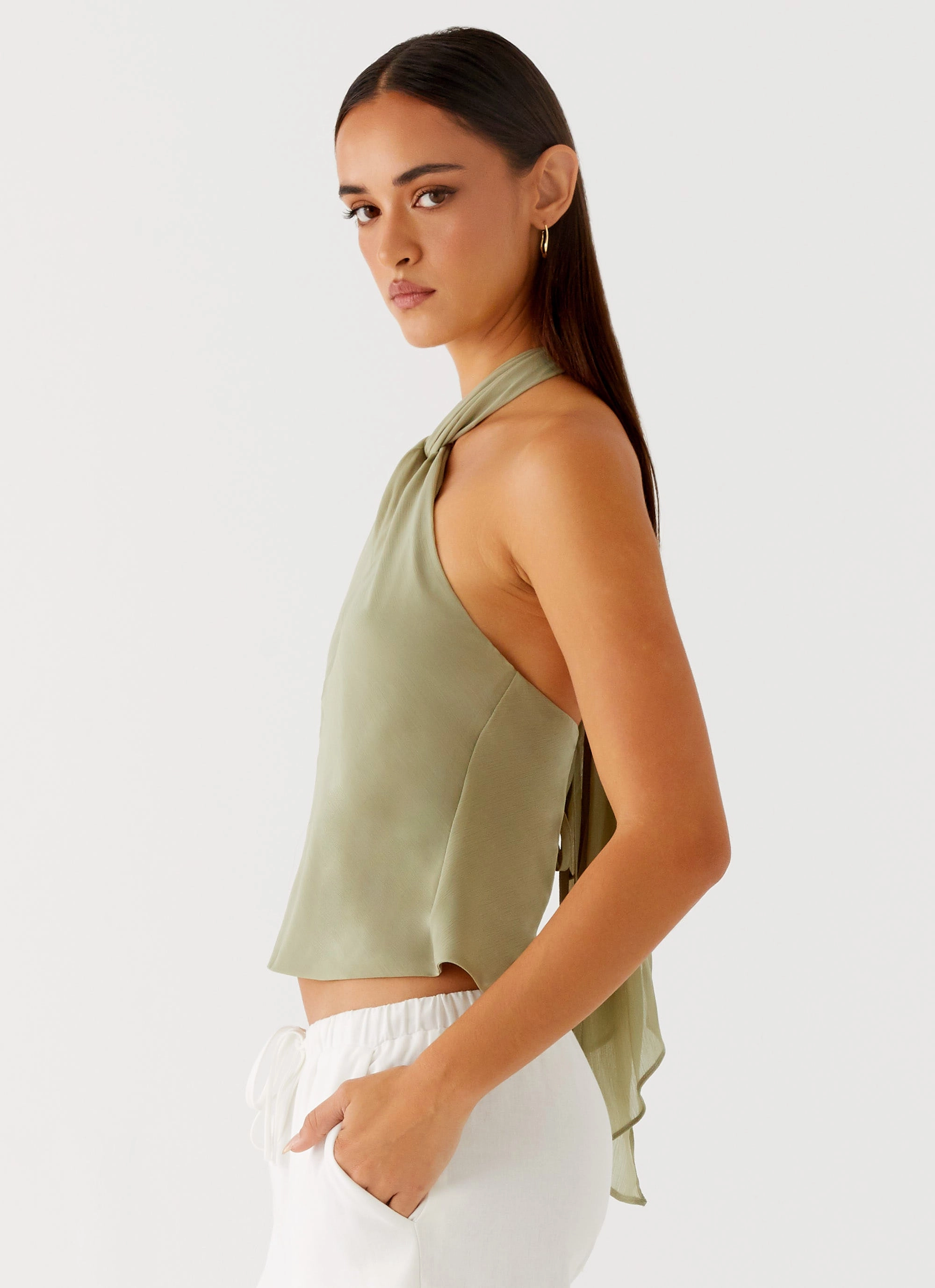 No Iron Fabric Sustainable Fabric Blend Maddox Scarf Top - Sage