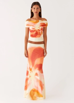 Stylish Wear Tangle Free Cuffs Moka Maxi Skirt - Mimosa Blossom