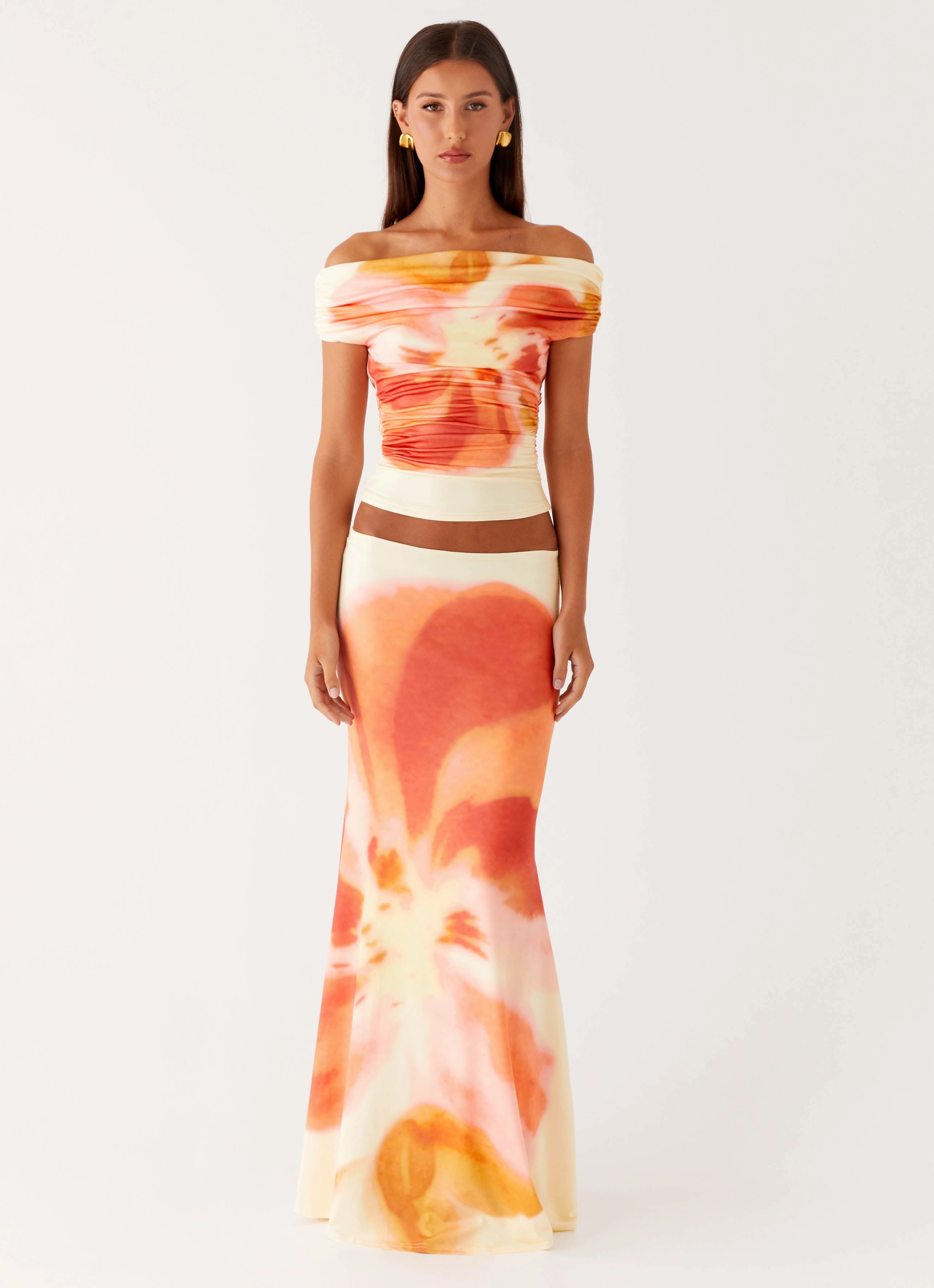 Stylish Wear Tangle Free Cuffs Moka Maxi Skirt - Mimosa Blossom