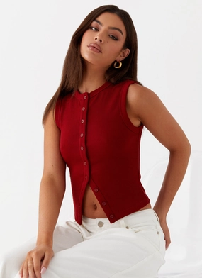 Blair Buttoned Tank Top - Ribbed Knit Textured Fabric Finish Comfy Fit