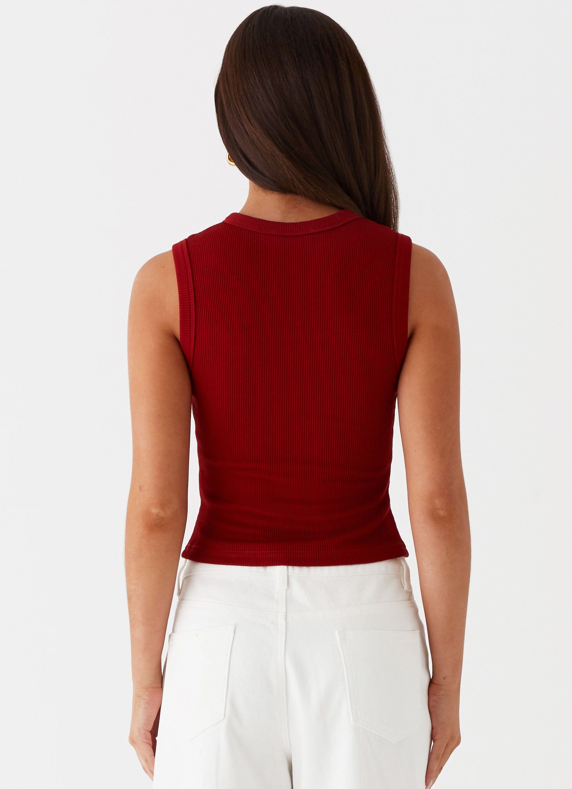 Blair Buttoned Tank Top - Ribbed Knit BreathableMeshPanel Classic Crewneck Design
