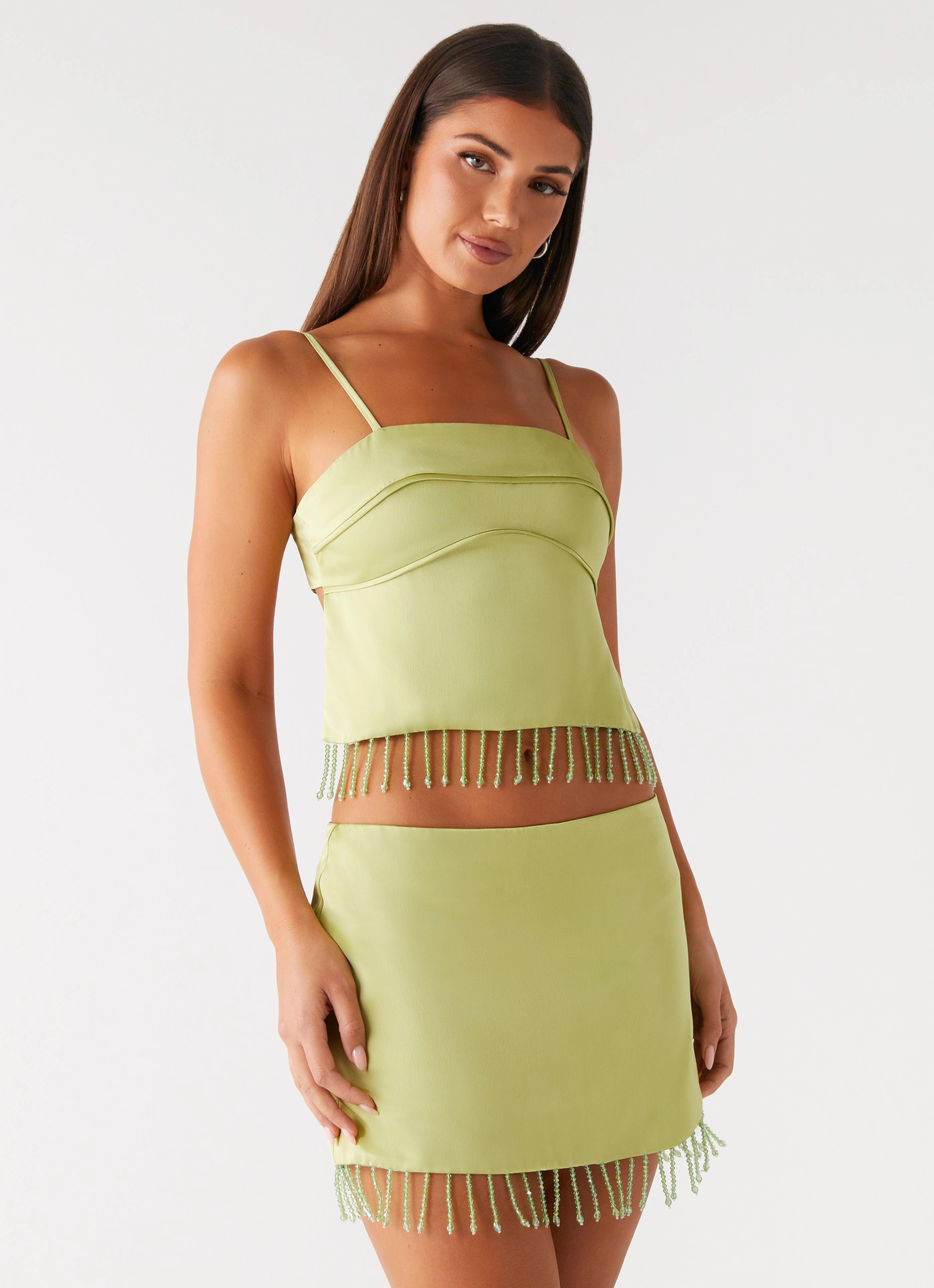 Organic Cotton Fiber Bora Bora Beaded Top - Lime