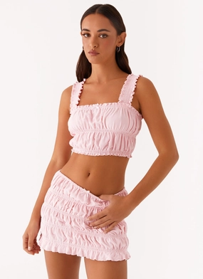 Off by Heart Shirred Skirt - Blush Relaxed Fit Design Wrinkle Resistant Finish