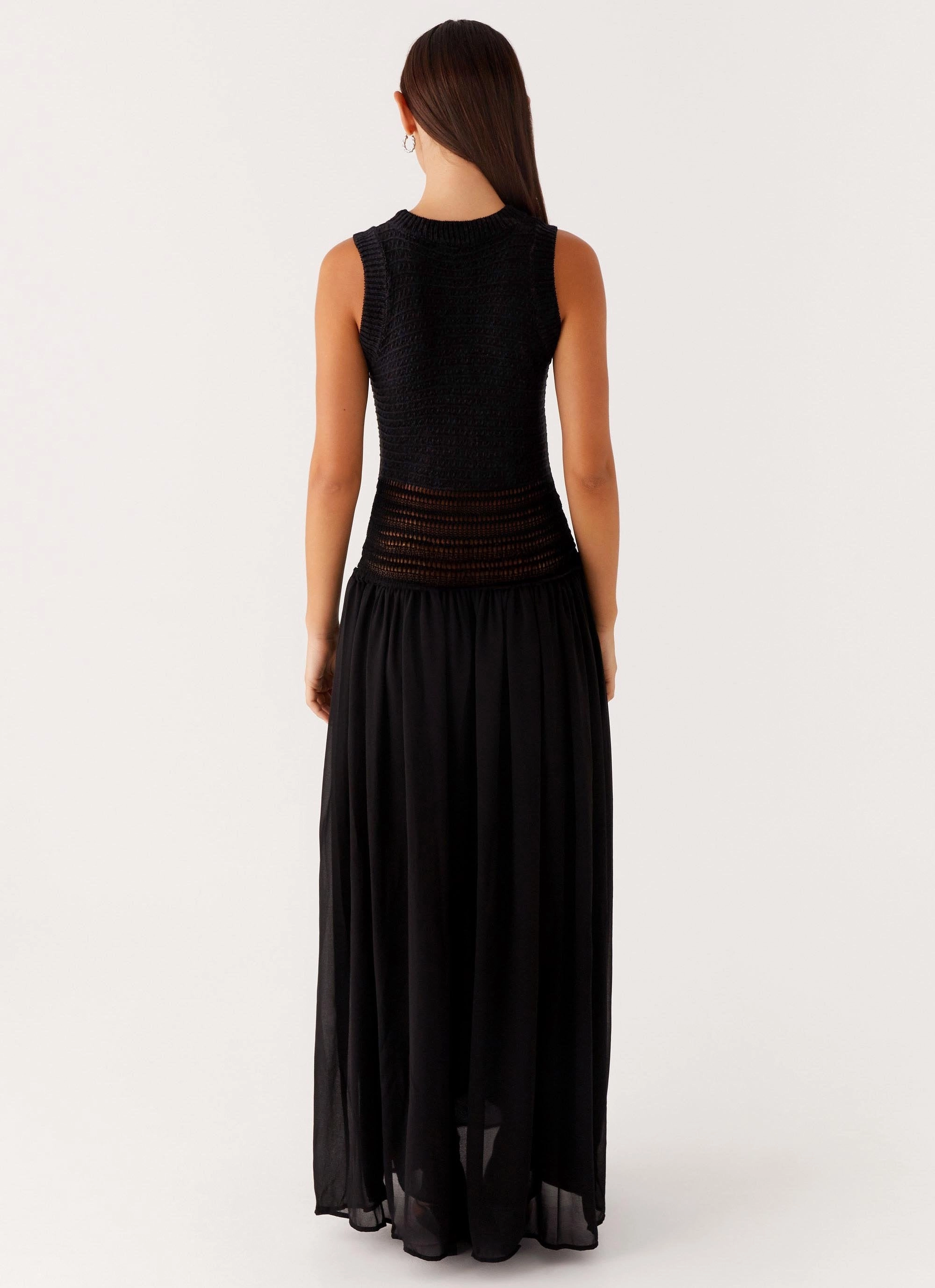 Flare Swing Off Grid Crochet Maxi Dress - Black