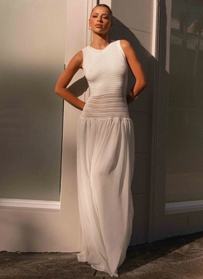 Summer Soft Off Grid Crochet Maxi Dress - White