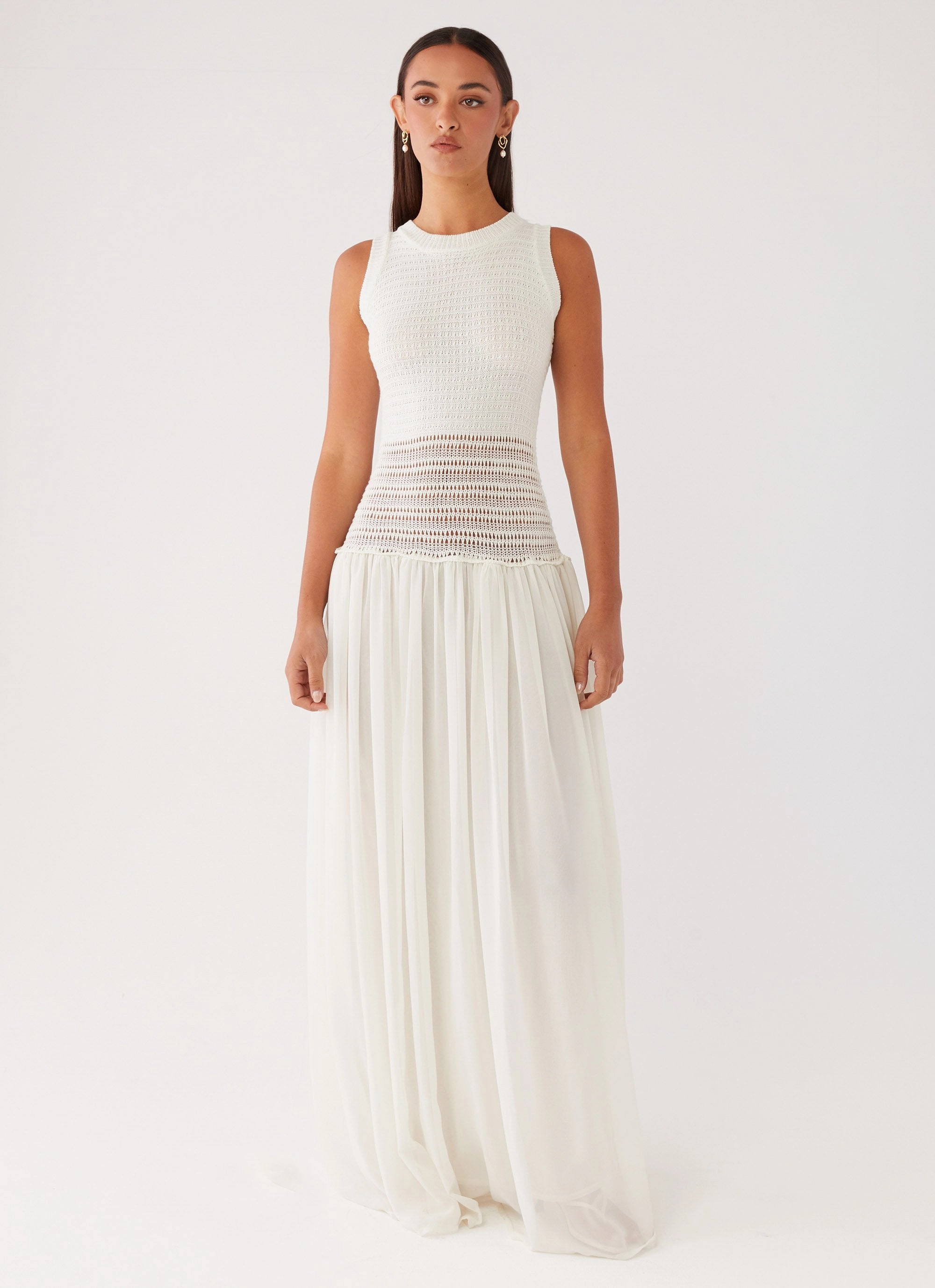 Off Grid Crochet Maxi Dress - White Peach Tone