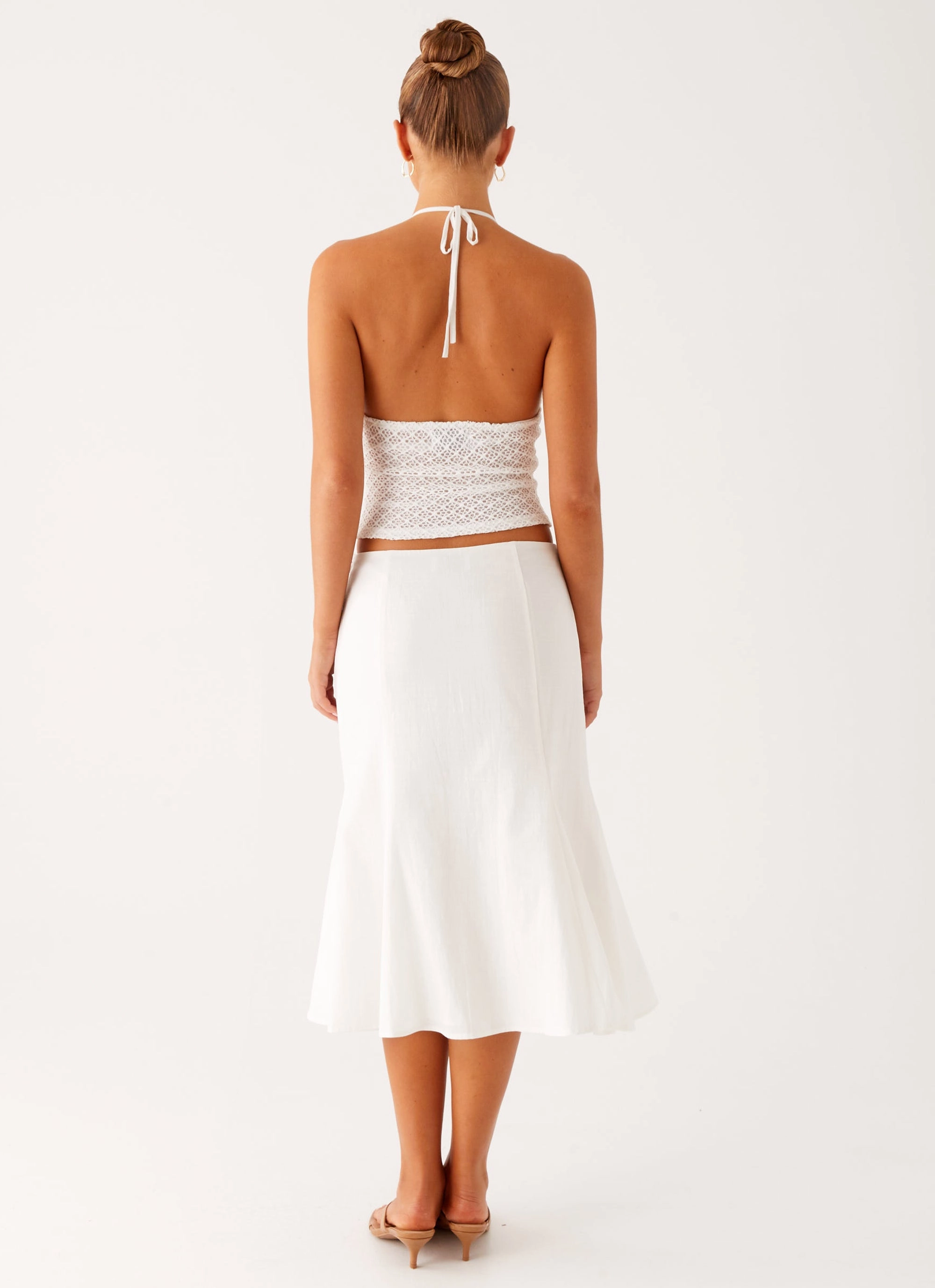 Olive Midi Skirt - Ivory Double Layered Hem Stretchable Wear